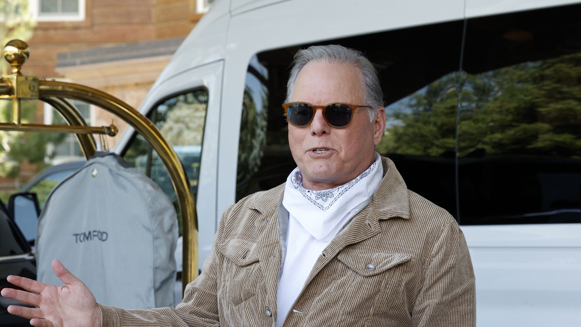David Zaslav, President and C.E.O. of Warner Bros. Discovery, speaks to reporters as he arrives at the Allen & Company Sun Valley Conference on July 9, 2024