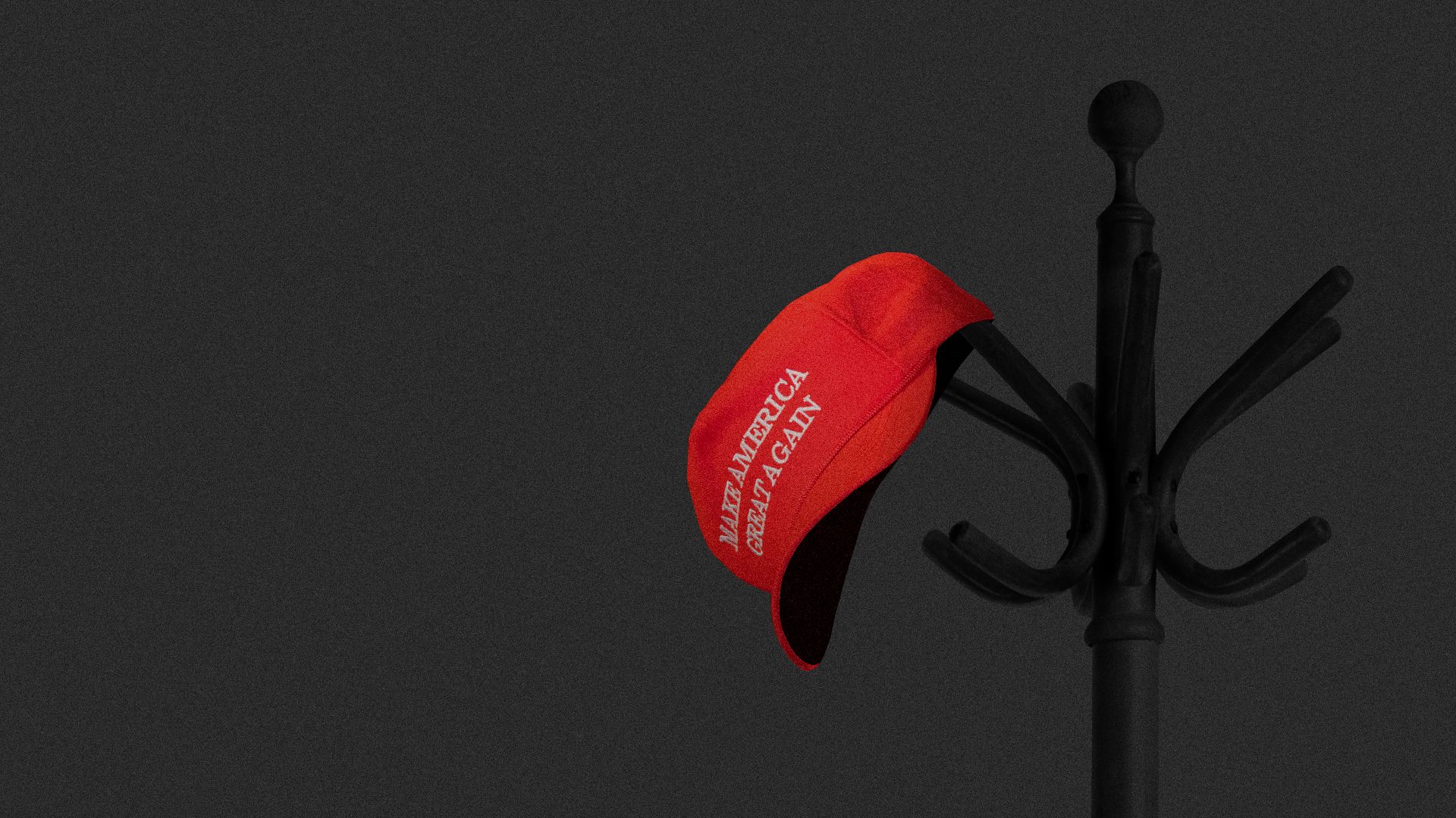 Illustration of MAGA hat hung up on coat rack