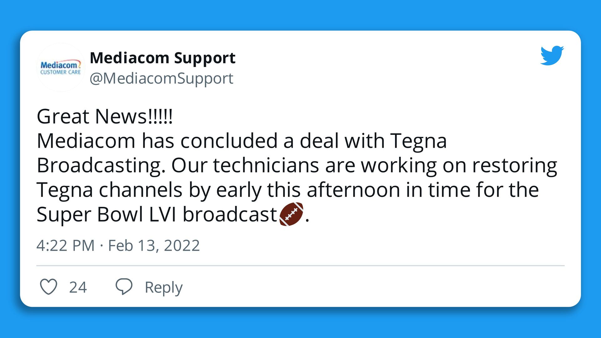 A Tweet from Mediacom.
