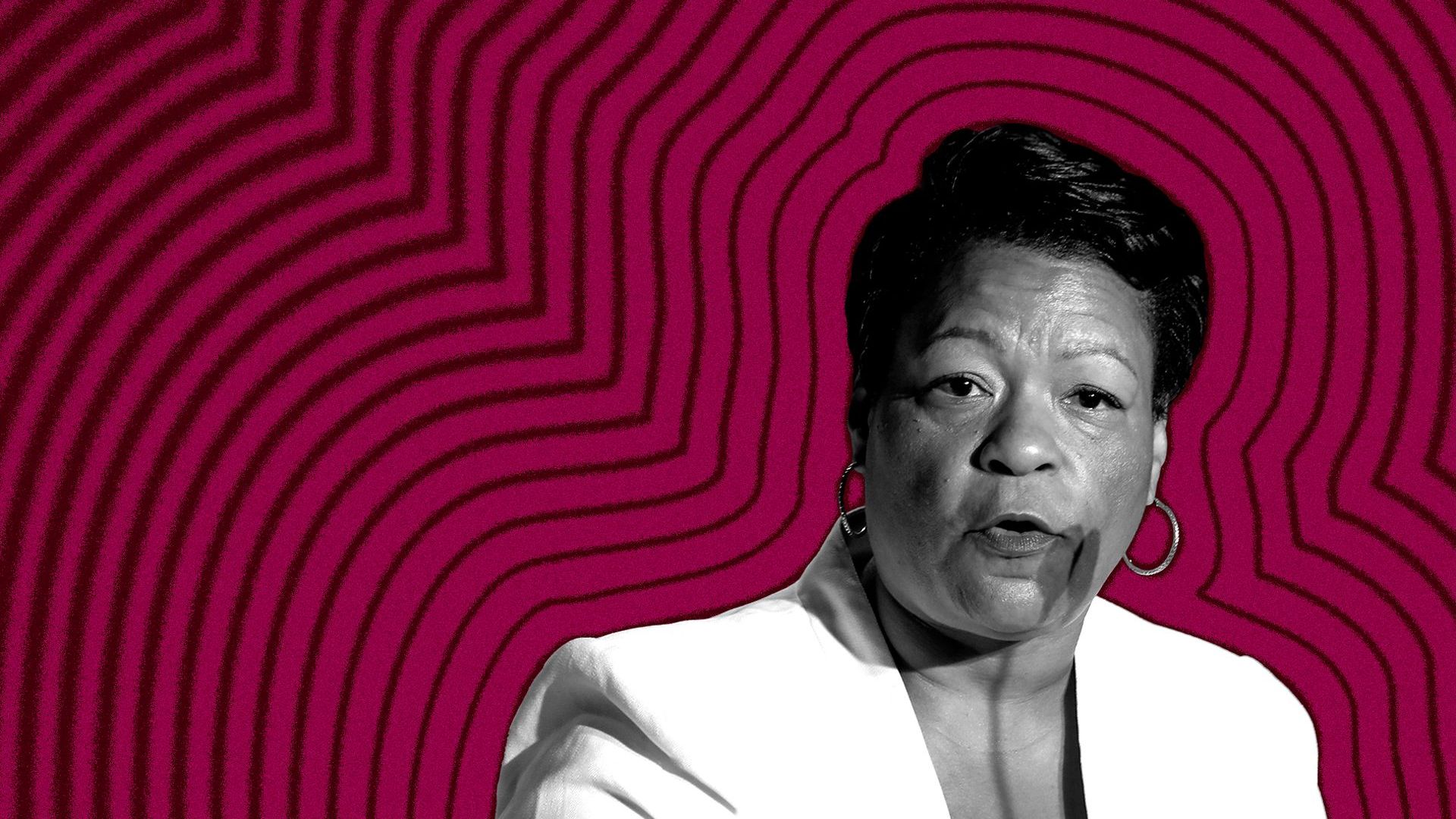 Photo illustration of LaToya Cantrell with lines radiating from her.