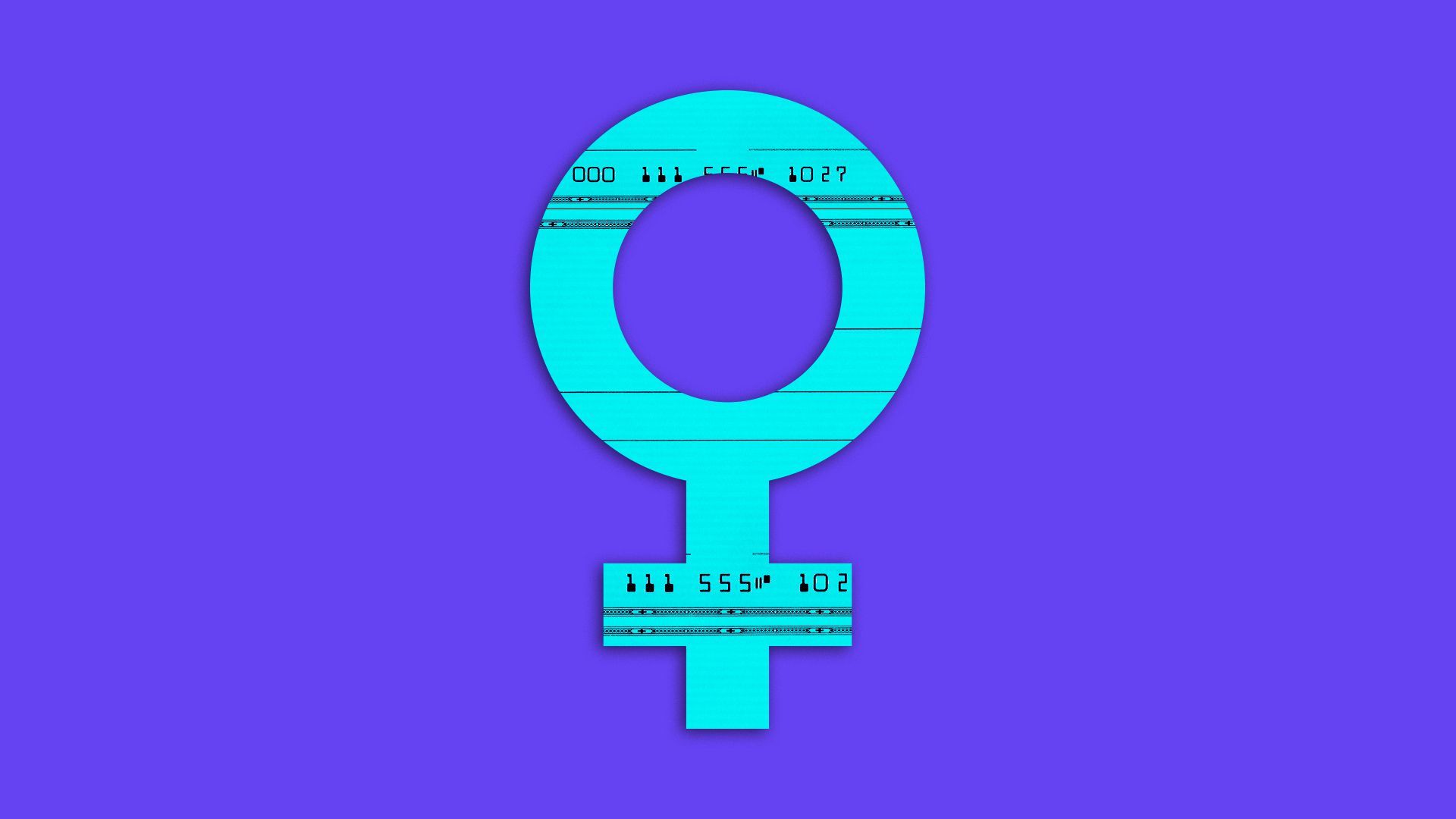 Illustration of a female symbol with a blank check texture overlaid. 