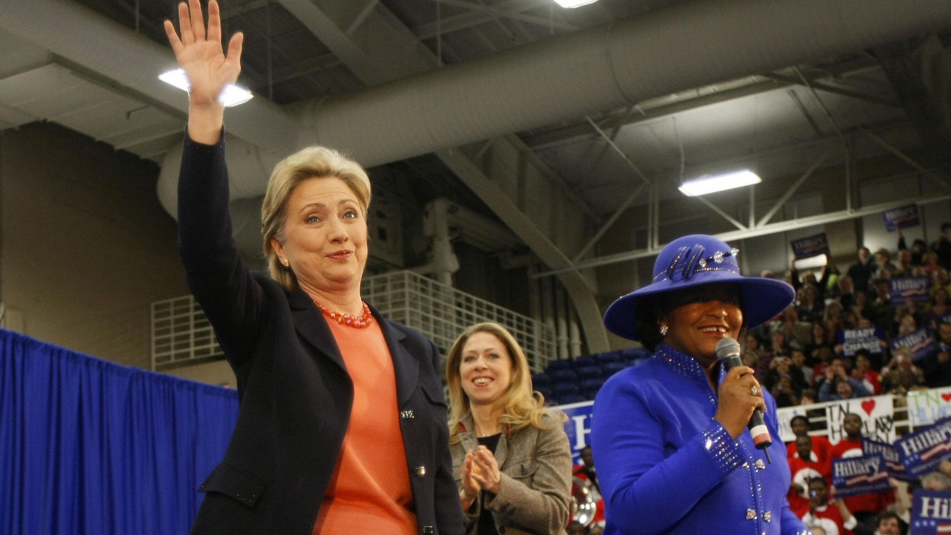 Sen. Thelma Harper introduces Hillary Clinton during a campaign event in 2008.