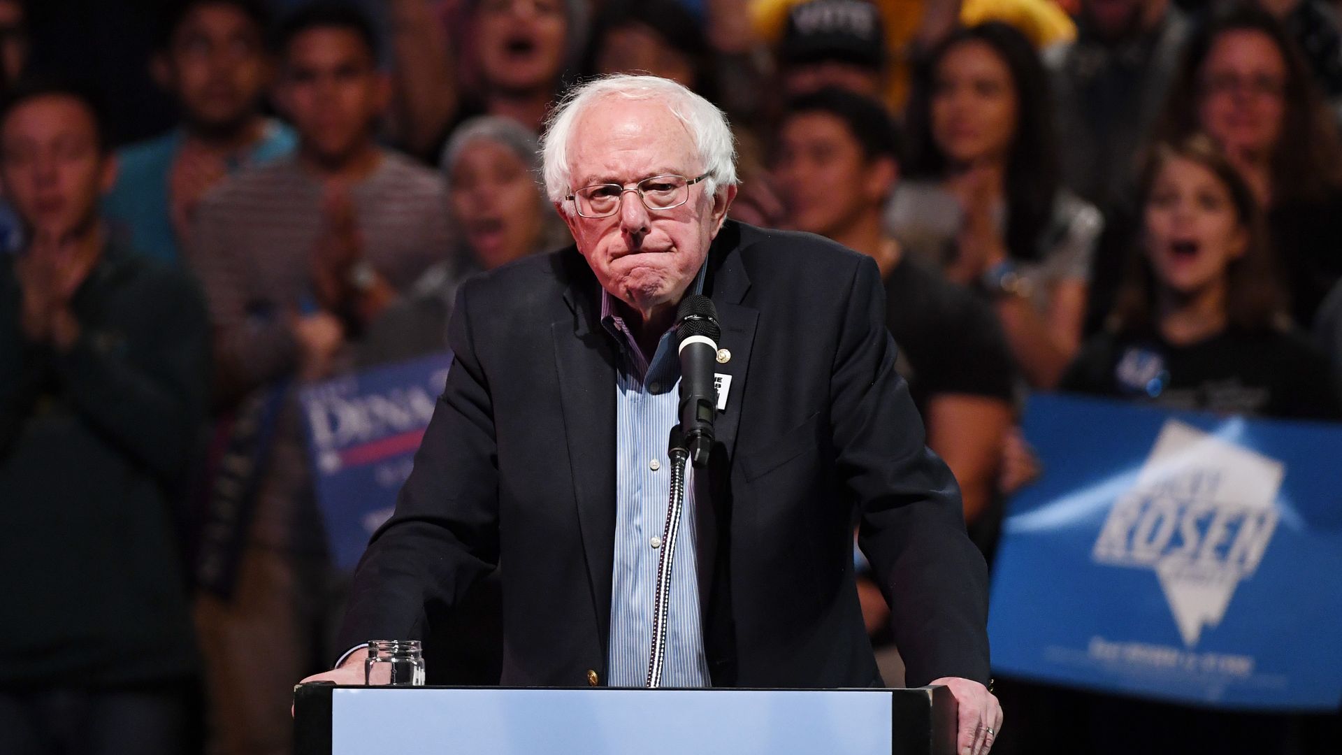 Bernie Sanders at a podium. 