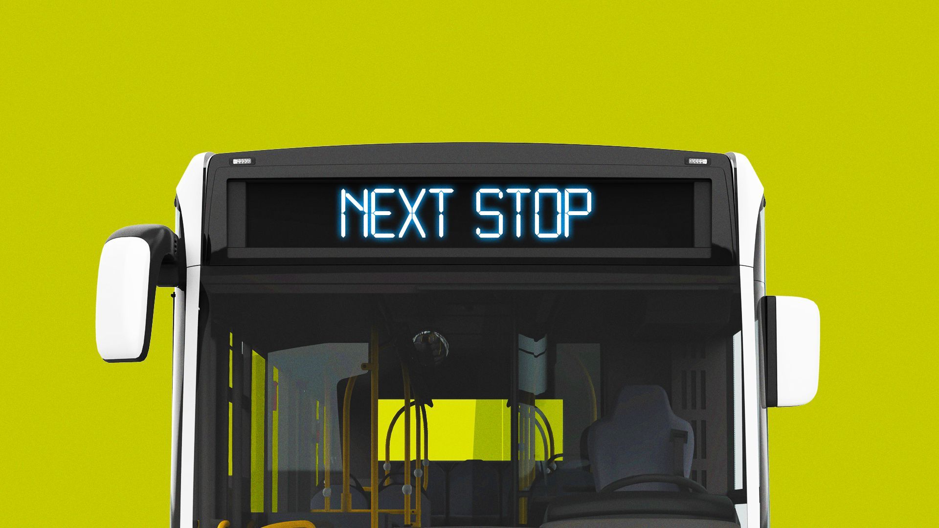 Illustration of a city bus that says "Next Stop."