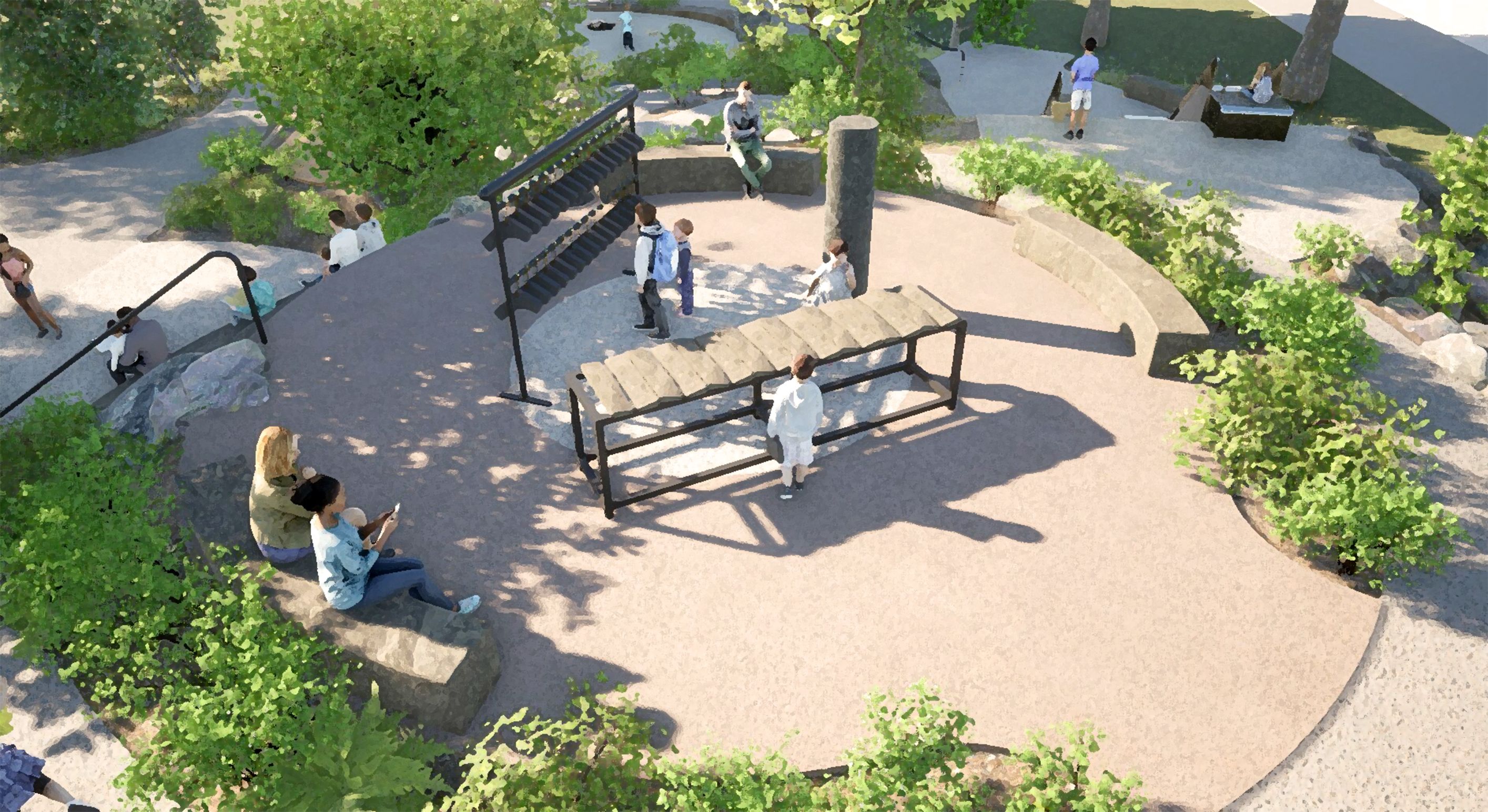 A rendering of a music area in a playground