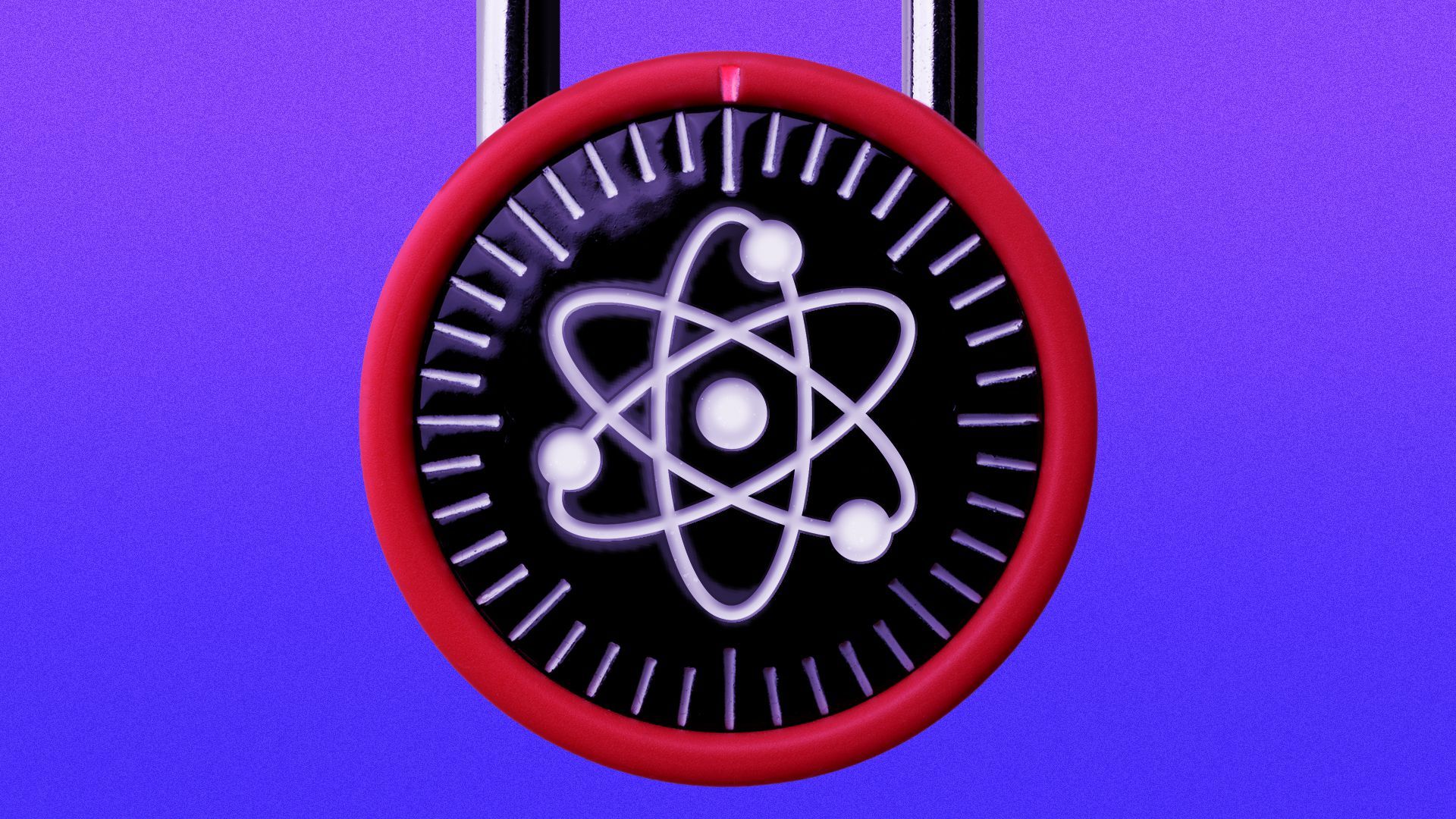 Illustration of a padlock with an atom on it