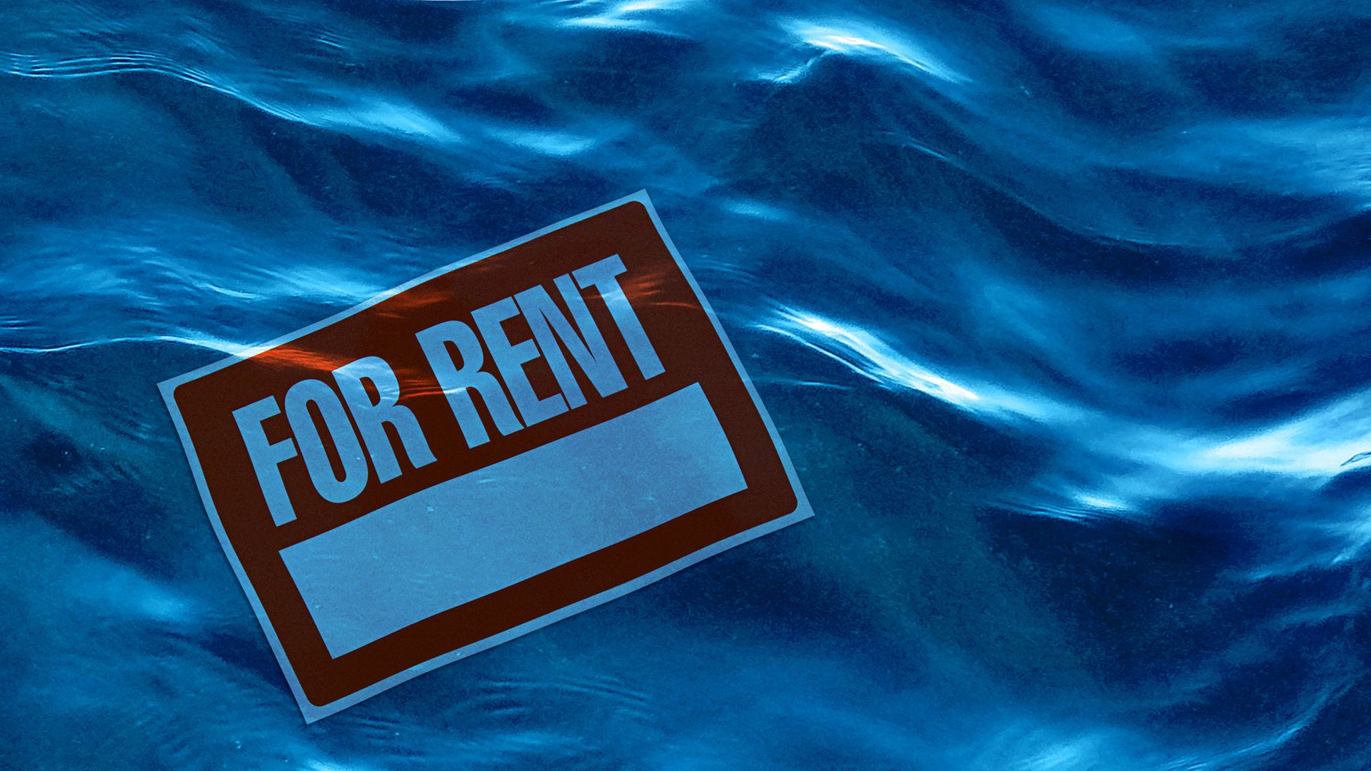 Illustration of a "For Rent" sign under water. 