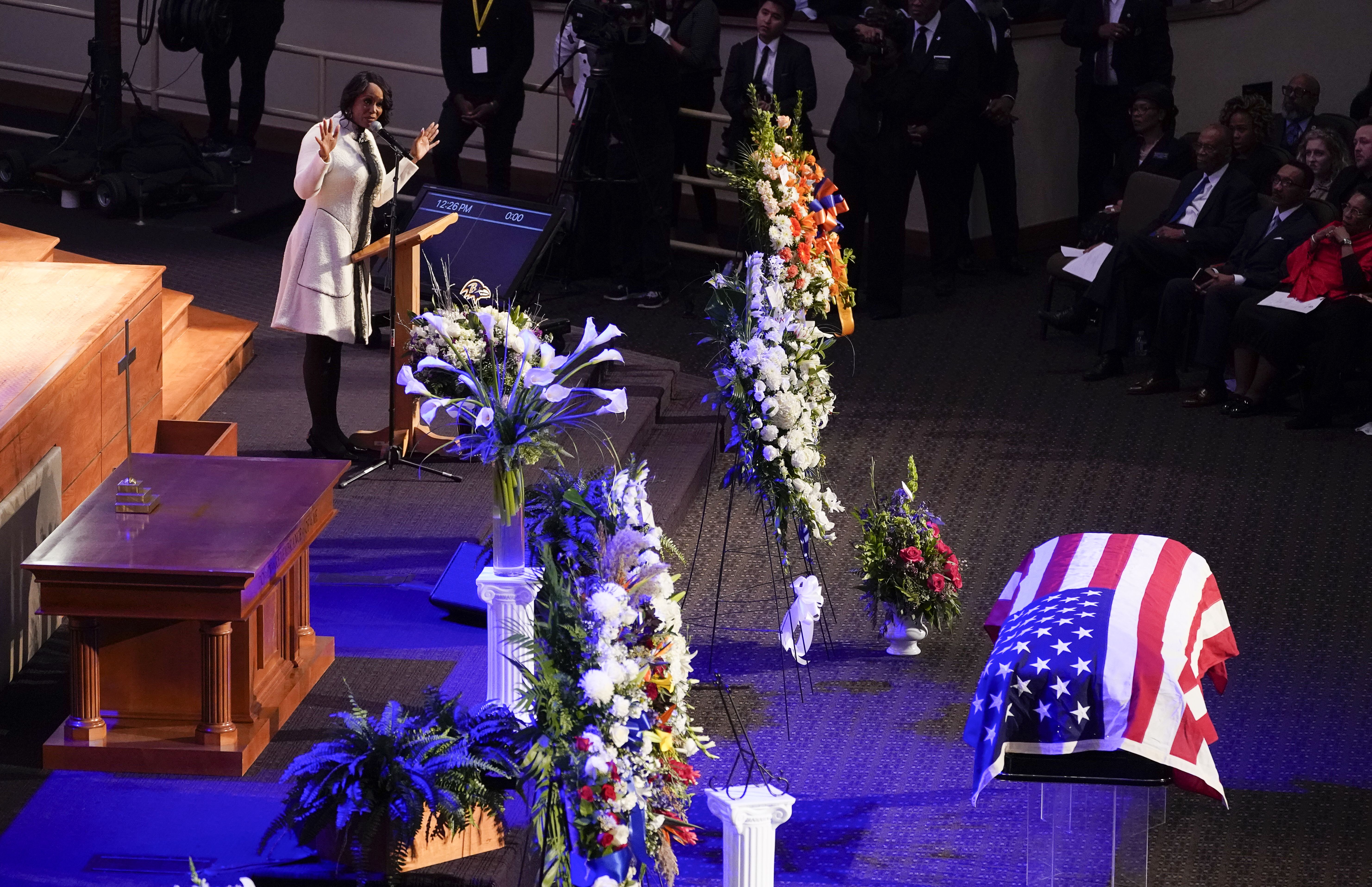 Maya Rockeymoore, widow of late U.S. Rep. Elijah Cummings (D-MD), speaks during funeral services for Cummings