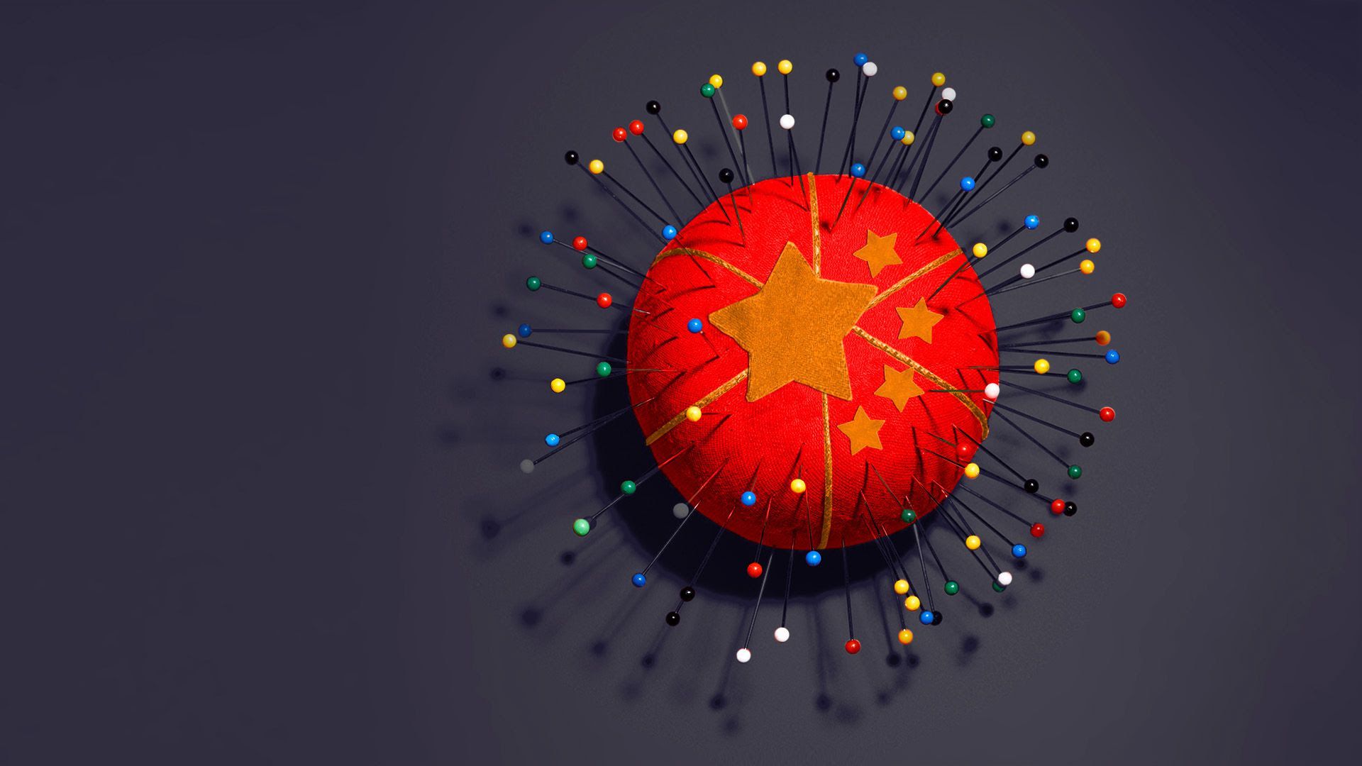 Illustration of a needle ball with the Chinese flag on it. 