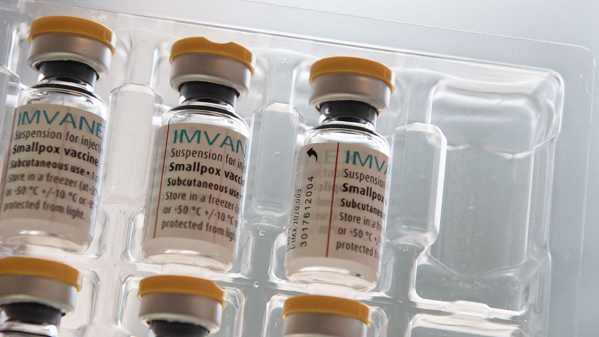 A photograph shows doses of Imvanex vaccine used to protect against Monkeypox virus.