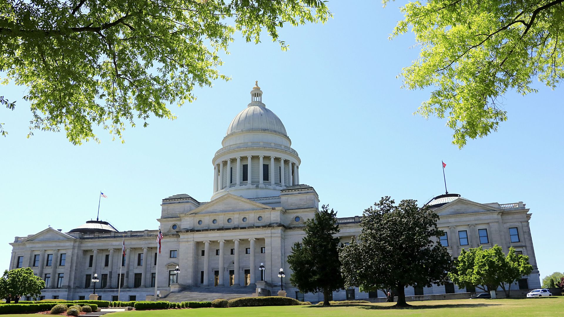 Arkansas State Capitol building front entrance in Little Rock. (Photo by: Don & Melinda Crawford/Education Images/Universal Images Group via Getty Images)
