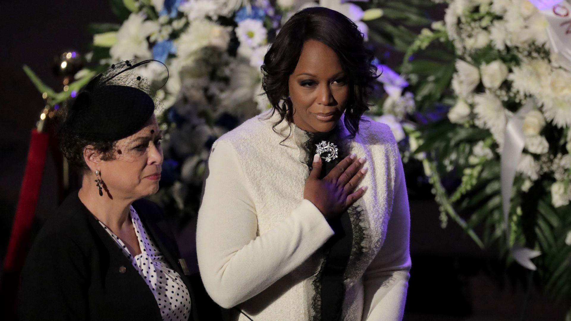 Maya Rockeymoore Cummings gestures during funeral services for her late husband U.S. Representative Elijah Cummings (D-MD) at the New Psalmist Baptist Church October 25, 2019 in Baltimore