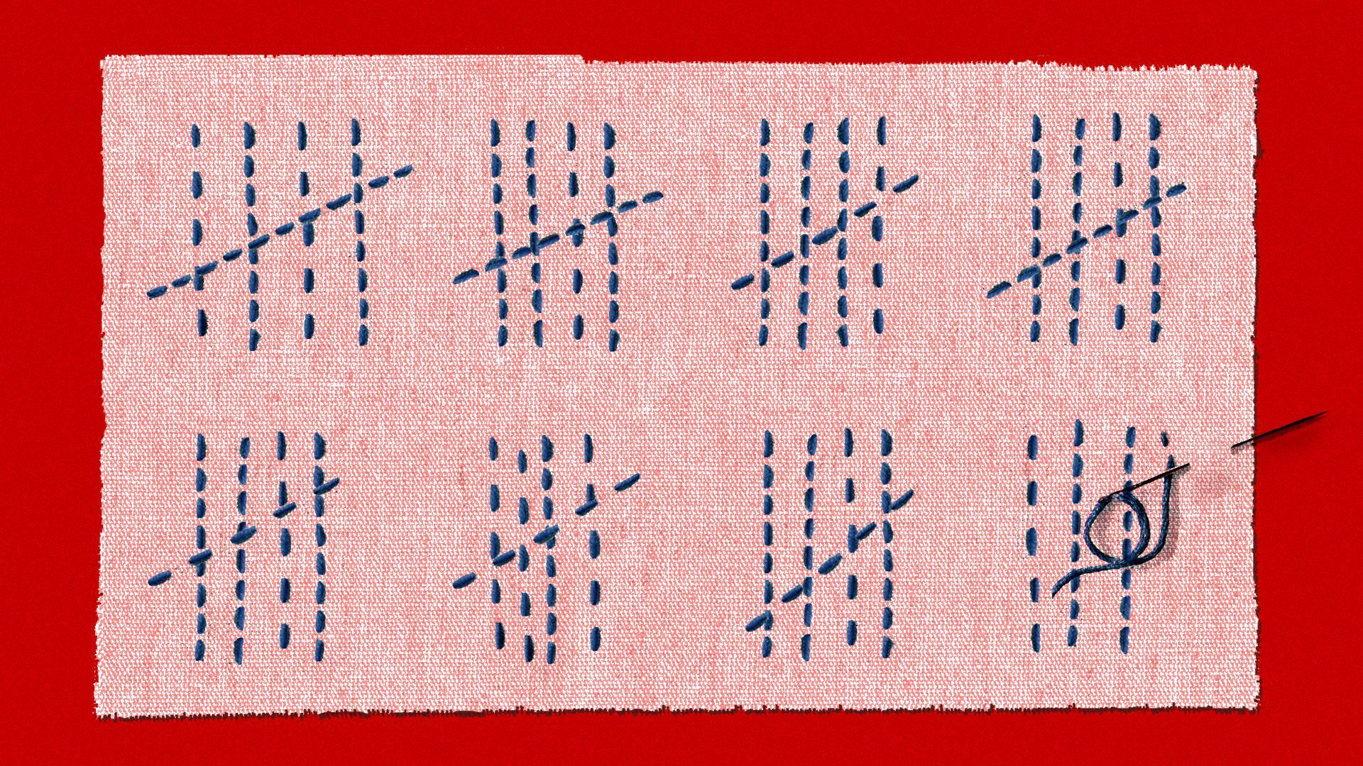 An illustration of sewing stitches.