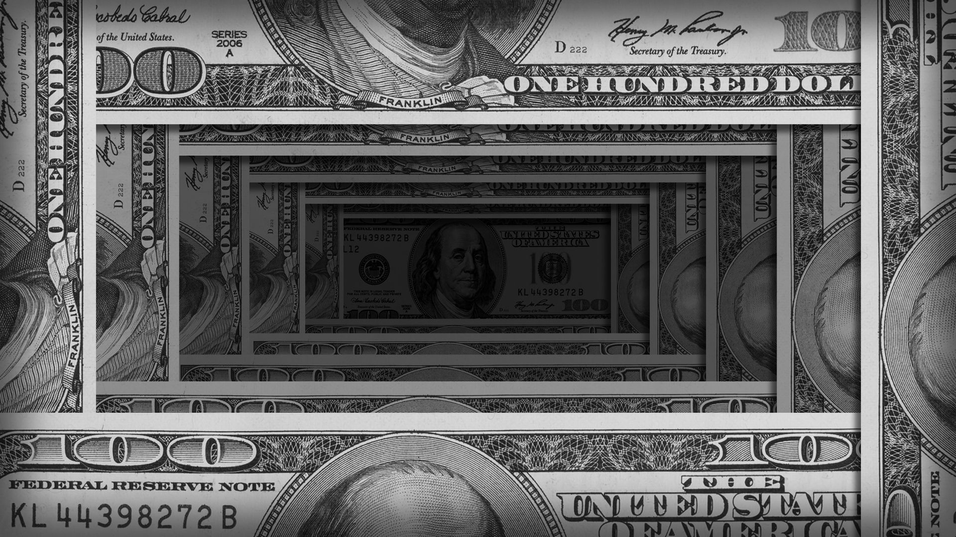 Illustration of stacks of hundred dollar bills receding into an ever-darker distance