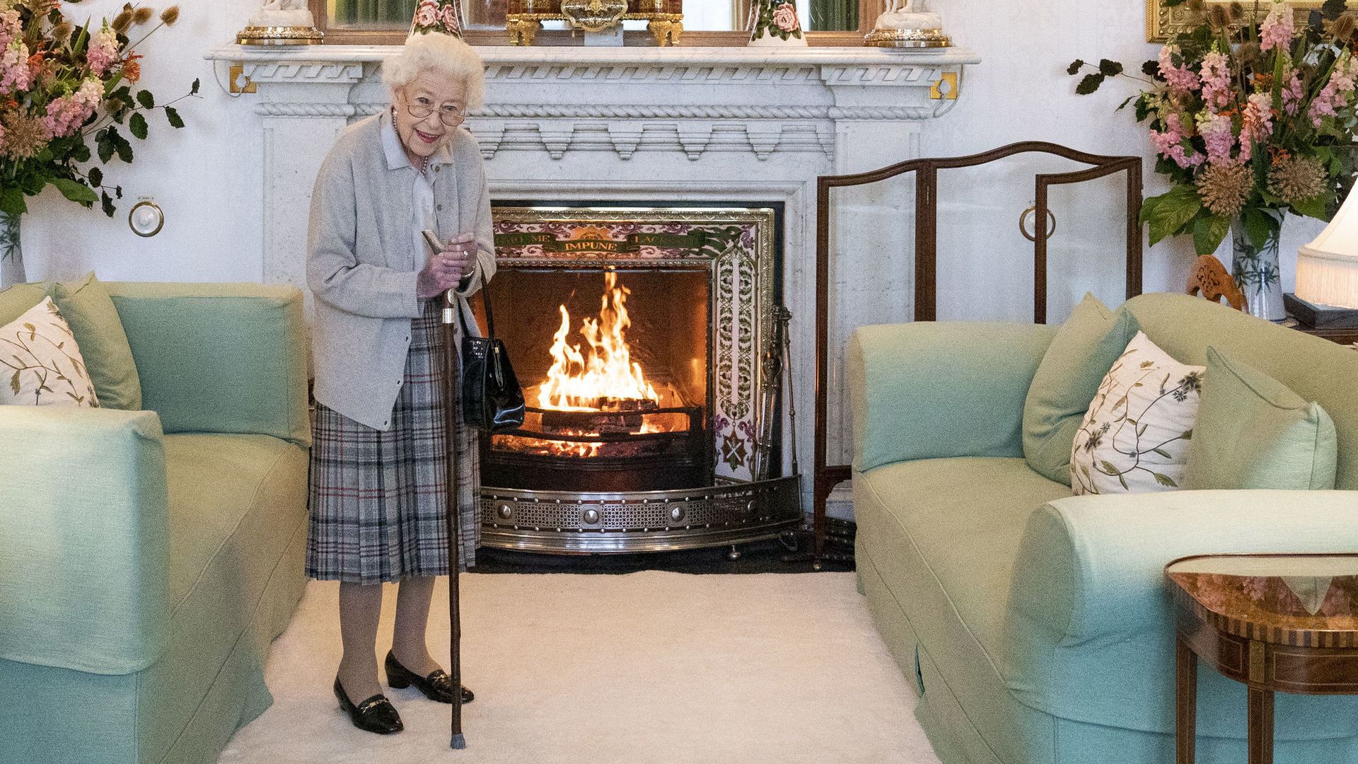 Queen Elizabeth II waits before receiving newly elected leader of the Conservative Party Liz Truss at Balmoral Castle in Scotland on Tuesday.