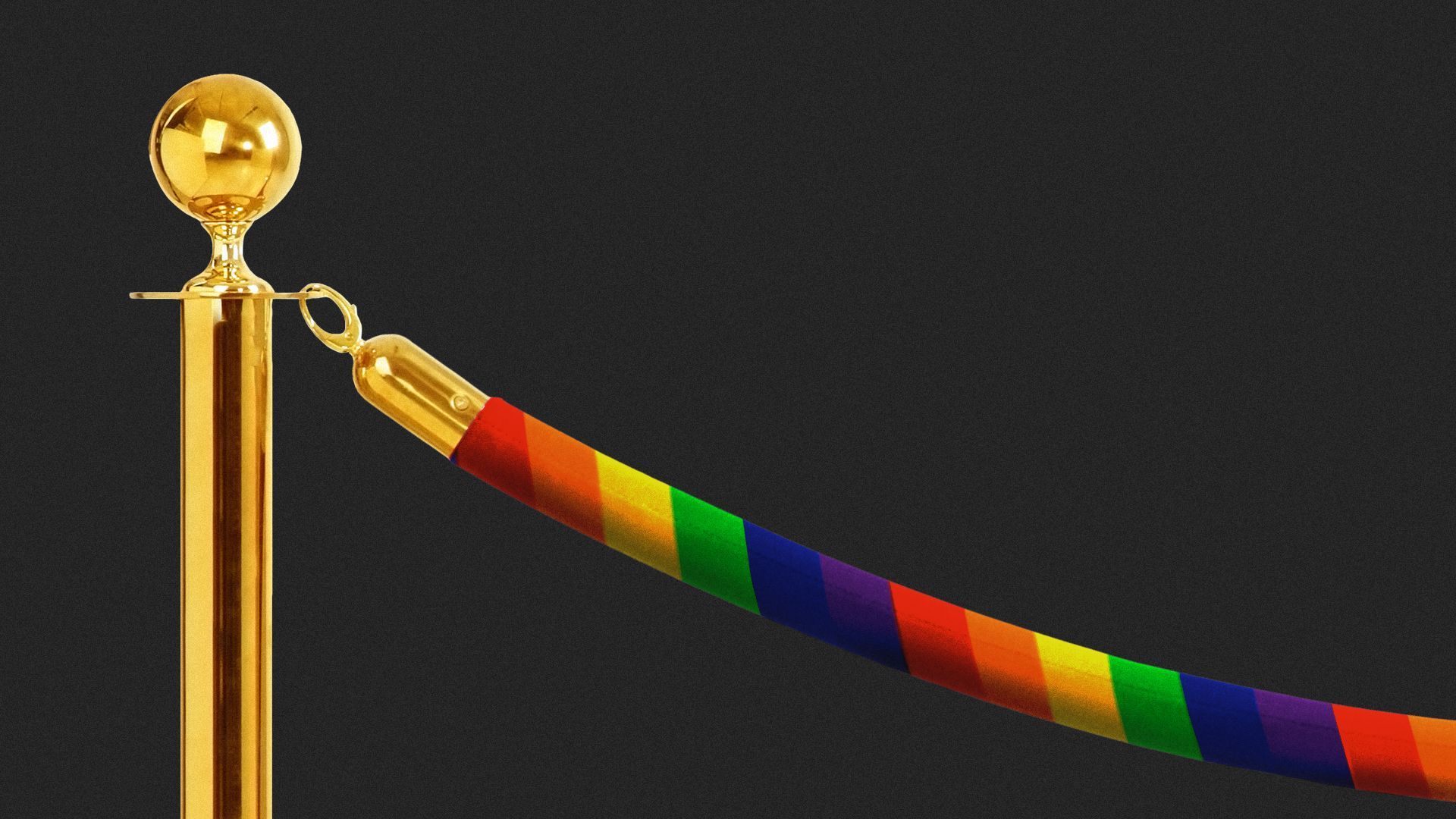 Illustration of a velvet rope wrapped in rainbow colors.