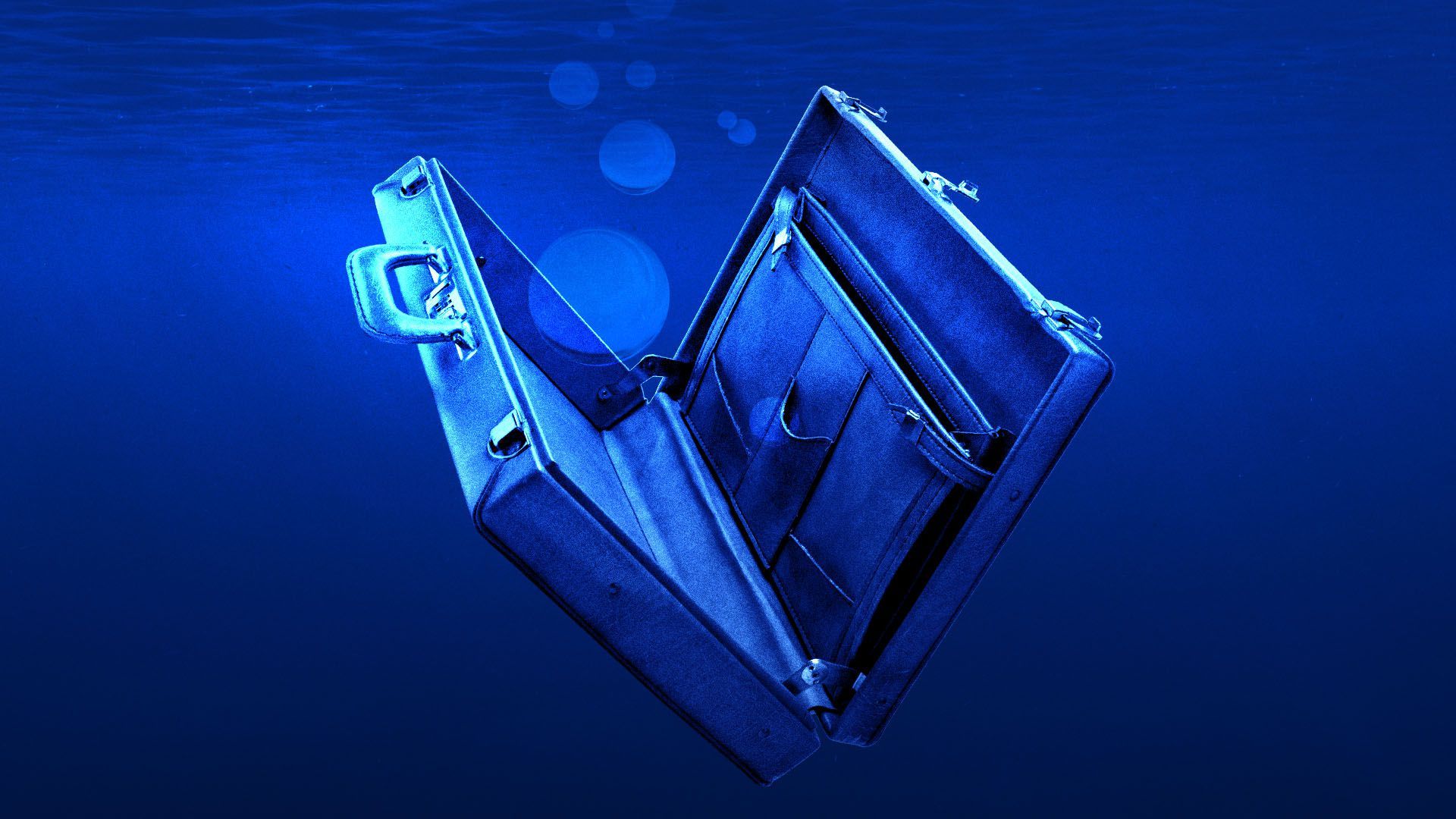 Illustration of a briefcase sinking underwater
