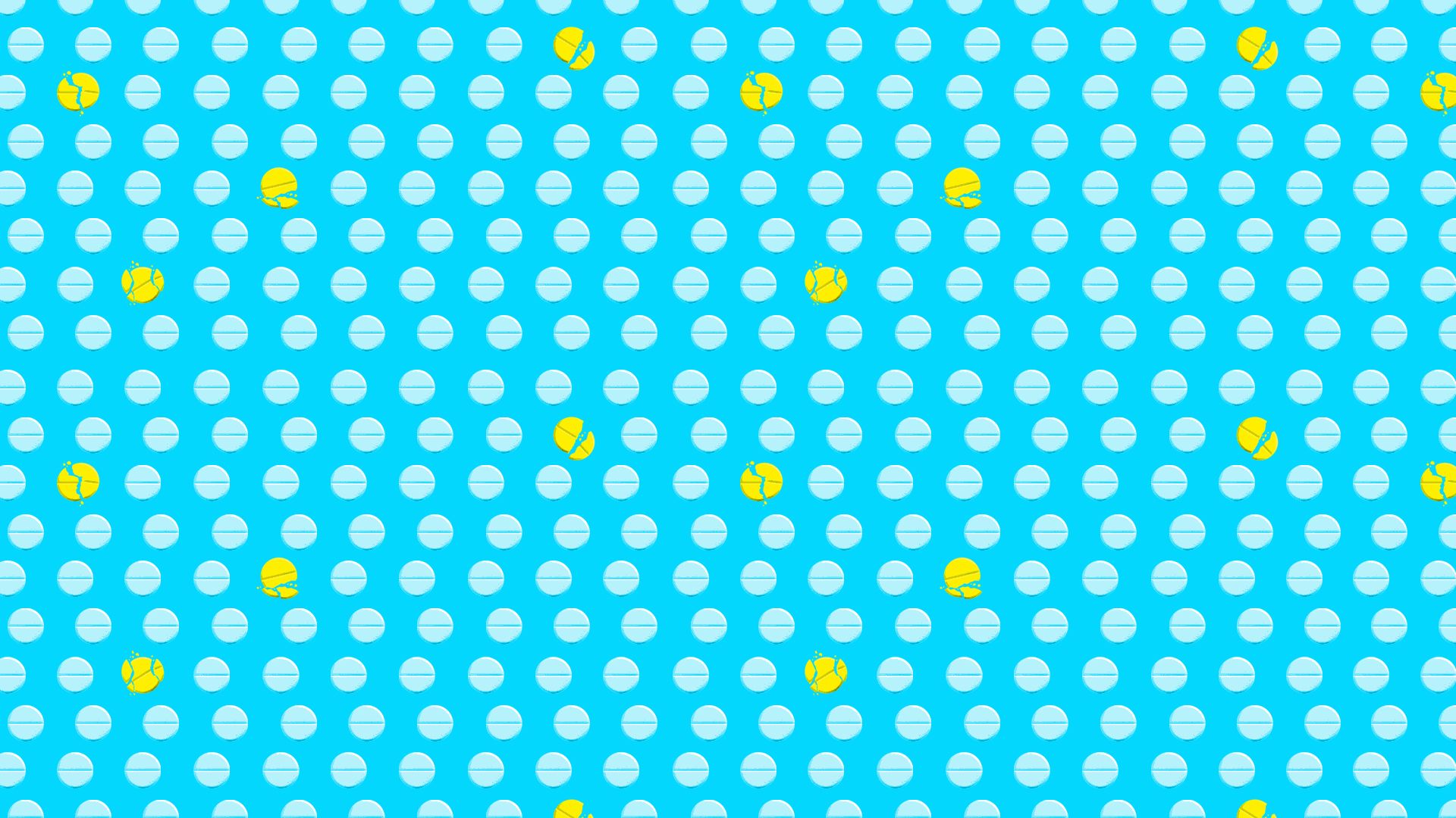 A bunch of pills, and a few split pills highlighted in yellow