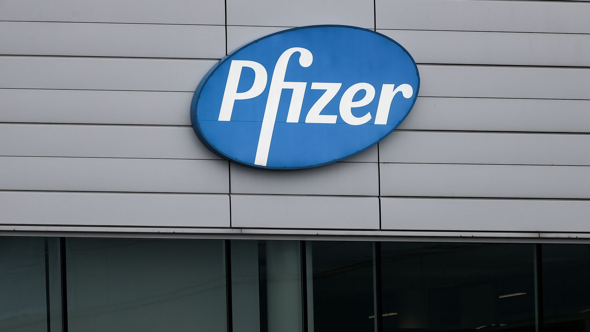 The Pfizer logo on the side of a building