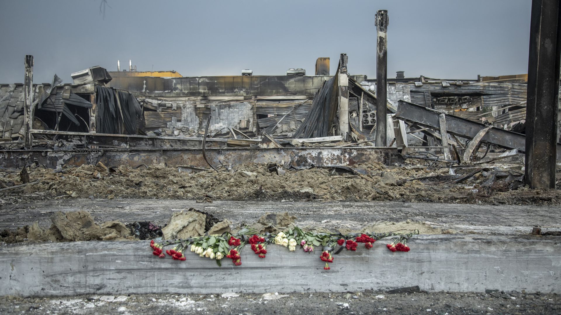 Memorial at the site of a Russian strike on a Ukrainian mall