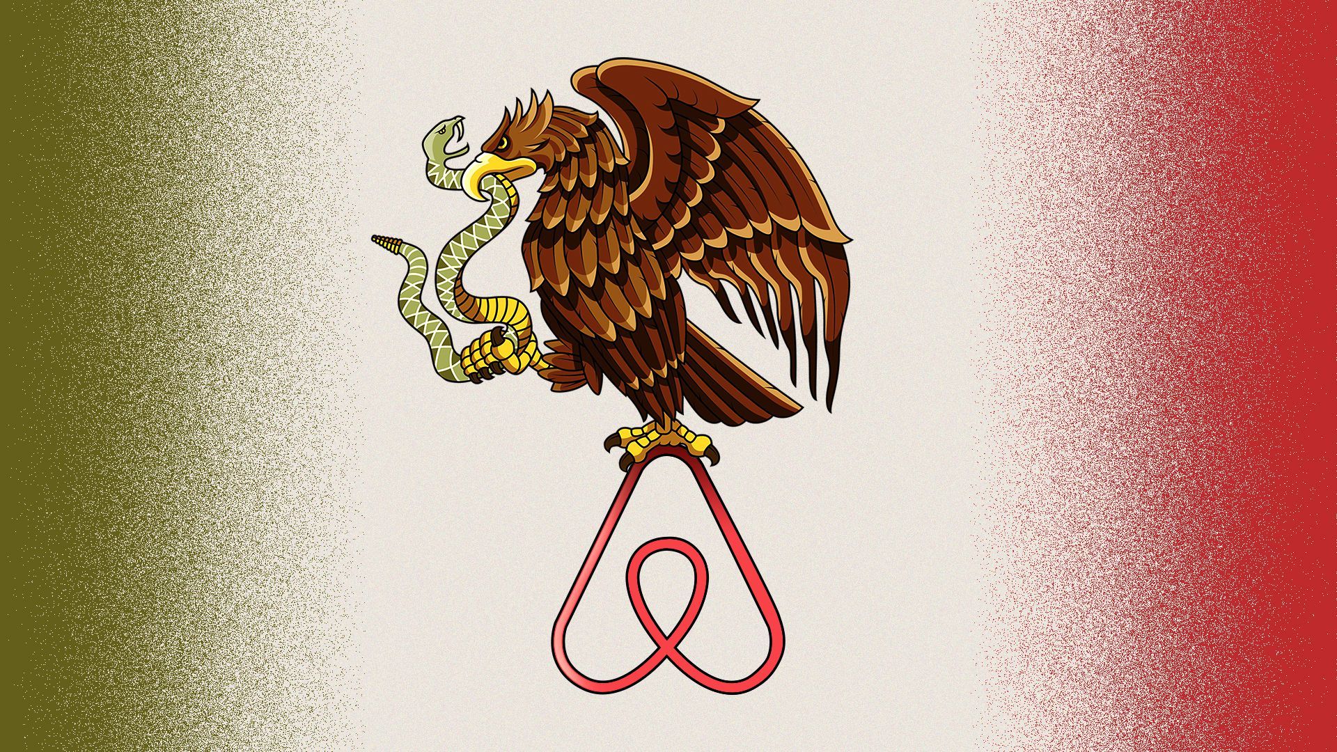 Illustration of the Mexican Coat of Arms, with the eagle perched on the Airbnb logo.
