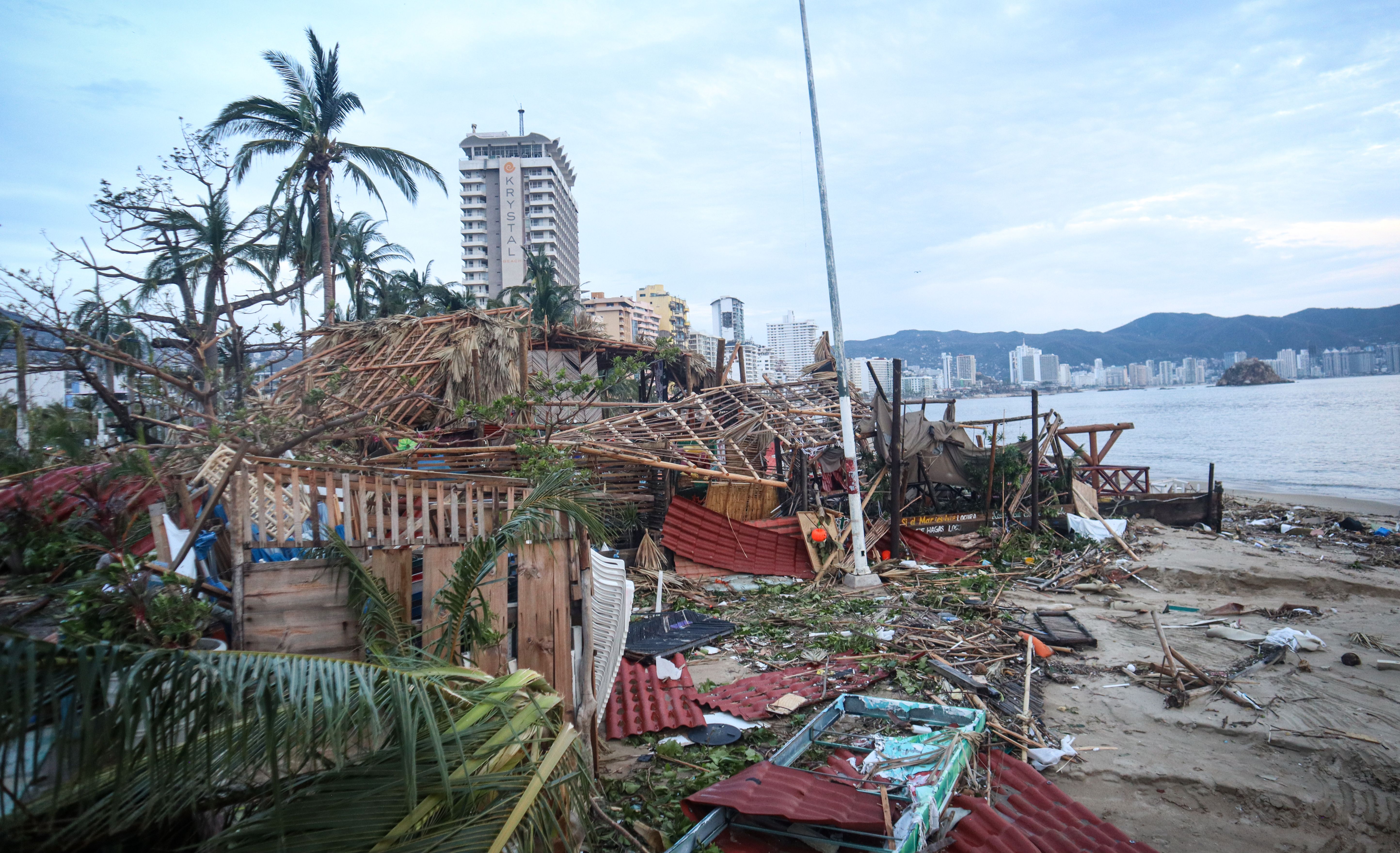 Damage on a beach near Acapulco on Oct. 25.