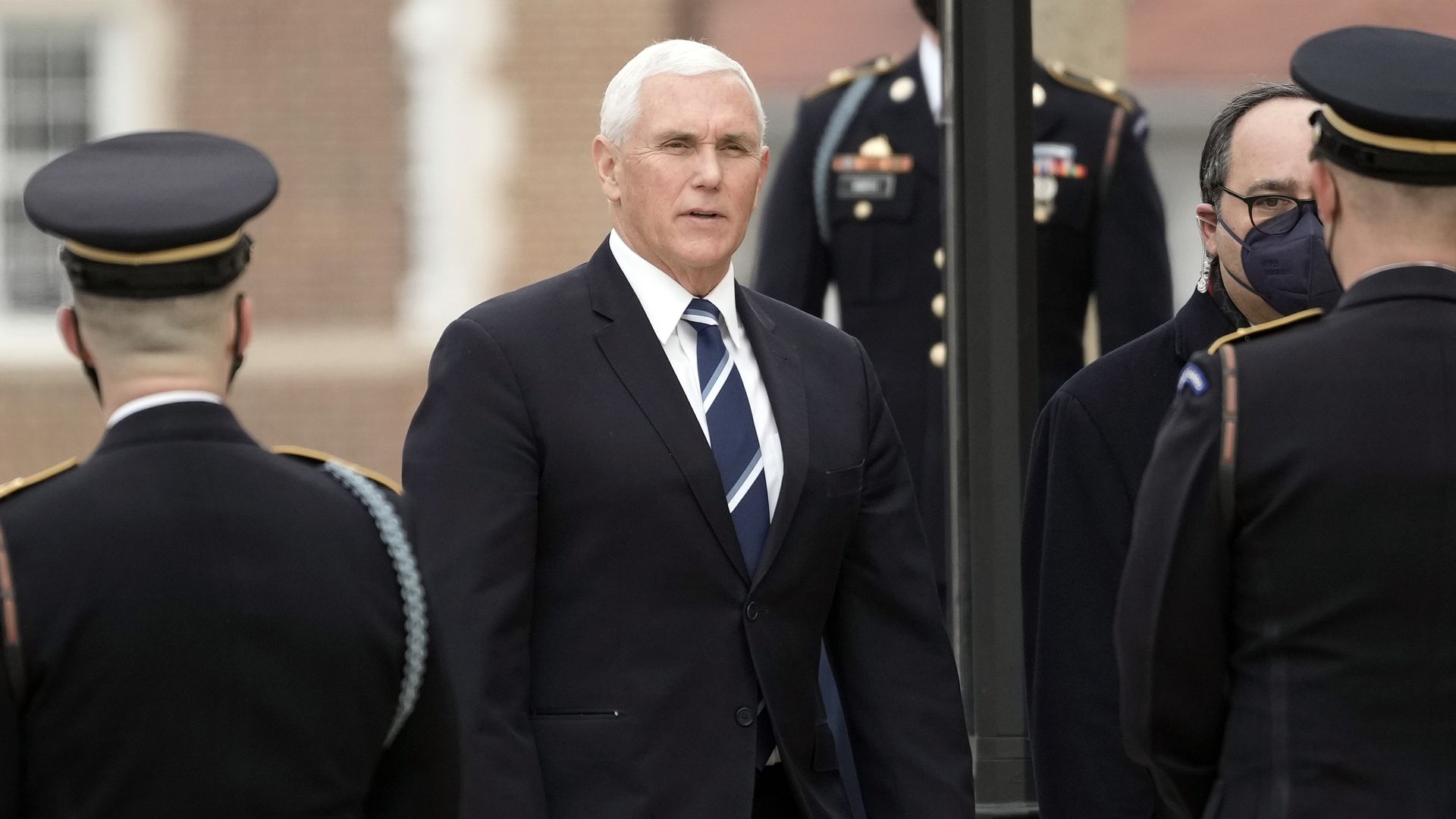  Former U.S. Vice President Mike Pence arrives for the funeral service of the late former Senator Robert Dole (R-KS) at Washington National Cathedral on December 10, 2021 in Washington, DC.