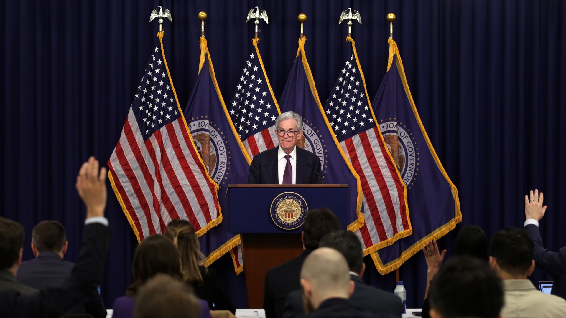 Federal Reserve Board Chairman Jerome Powell speaks during a press conference 