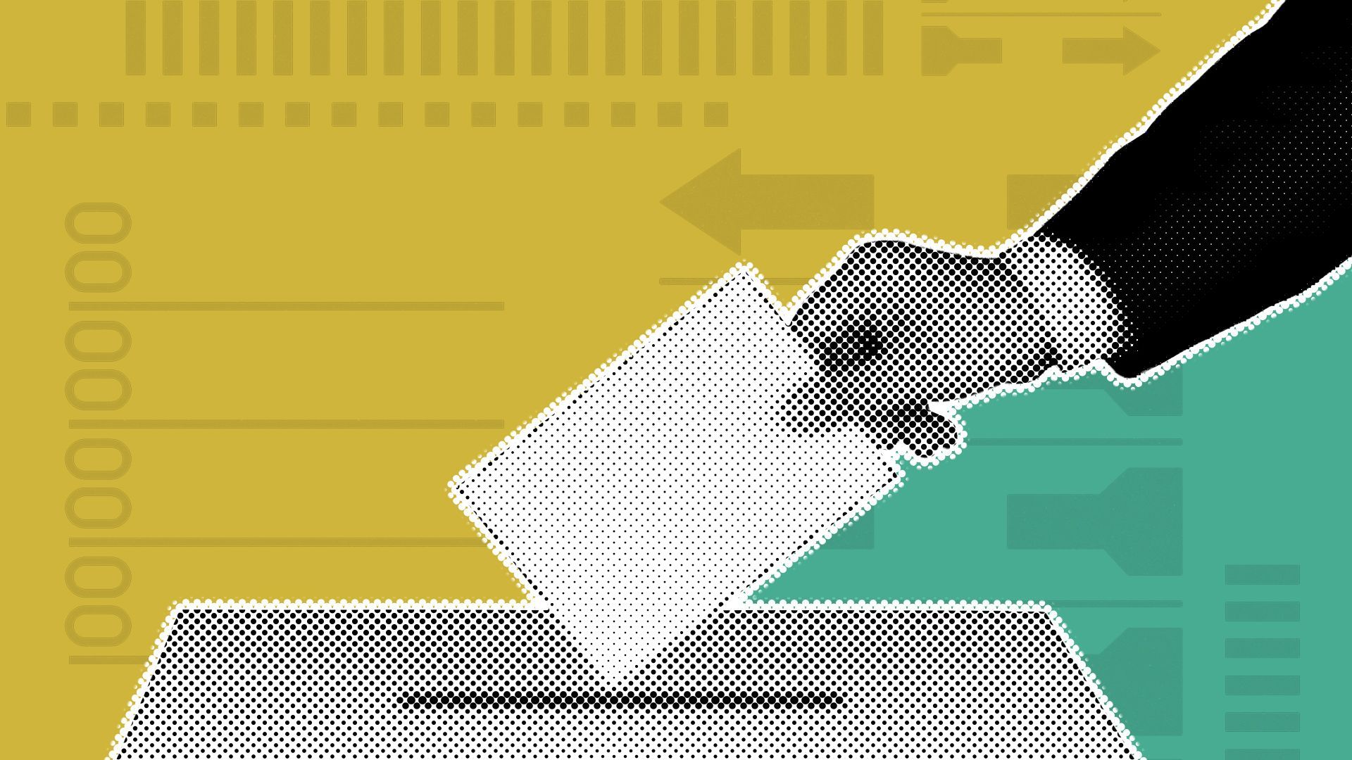 Illustration of a hand placing a ballot in a box.