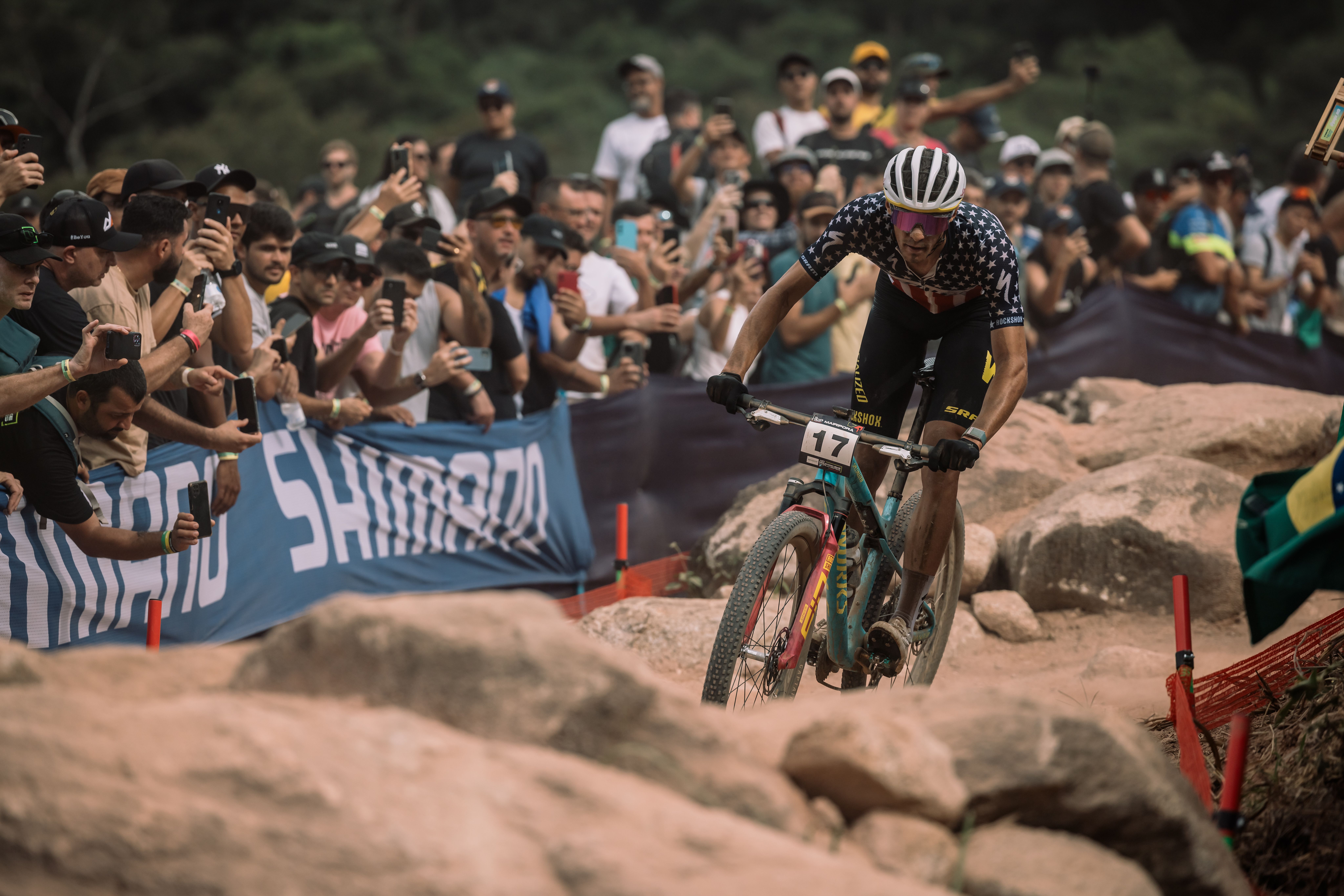 Christopher Blevins competes in an April mountain bike race in Brazil. Photo: Piotr Staron/Getty Images
