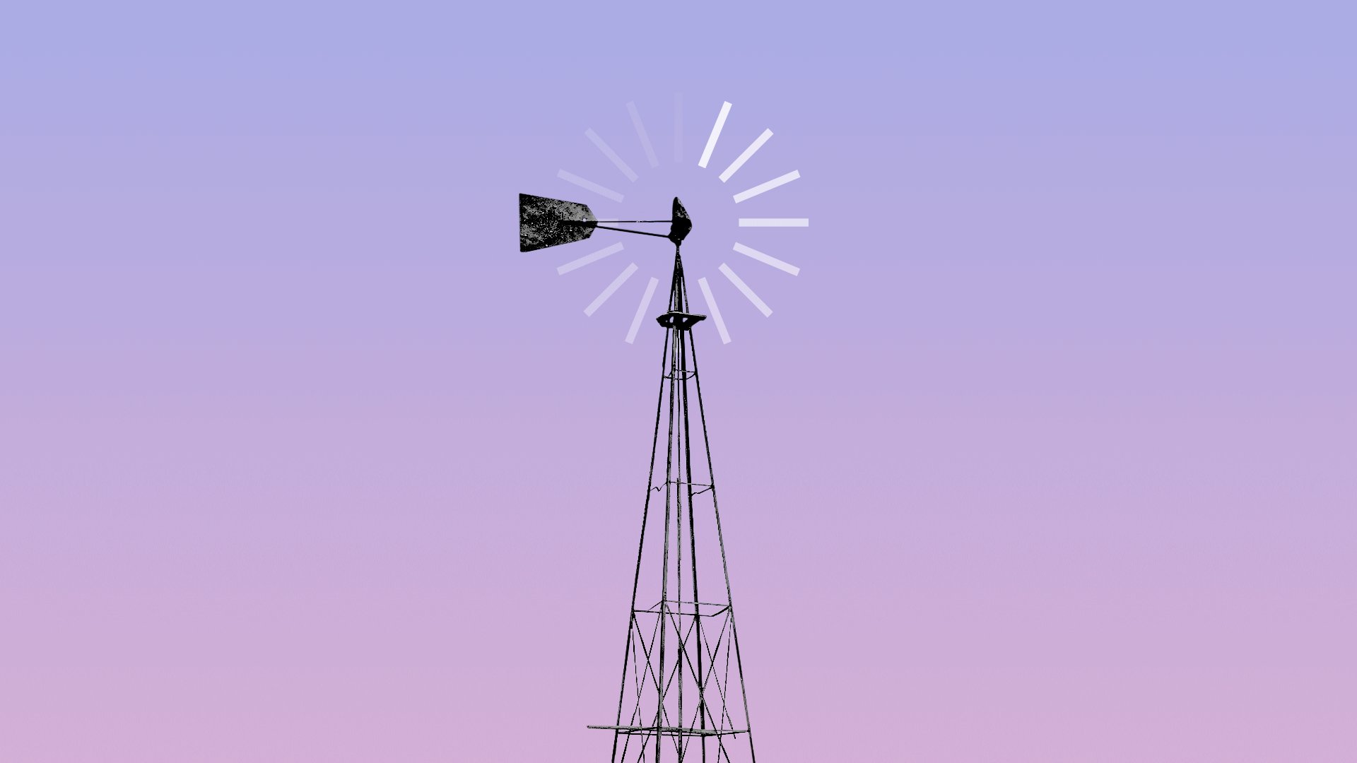Animated illustration of a metal windmill with a loading circle as its blades.