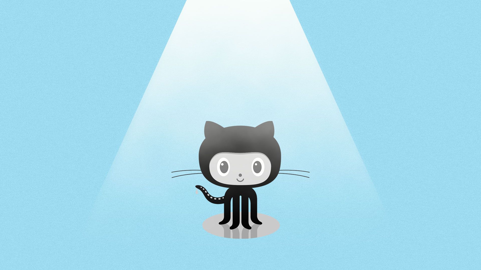 Illustration of Github’s Octocat under a spotlight.