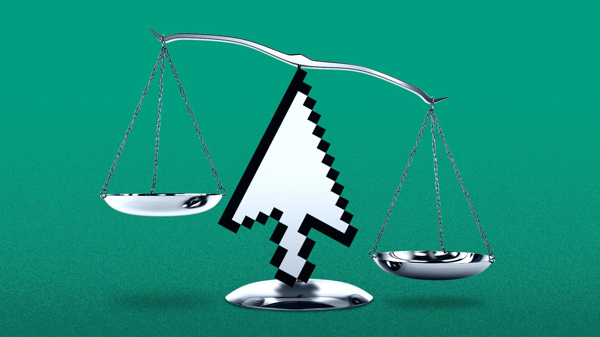Illustration of a cursor holding up an imbalanced scale.