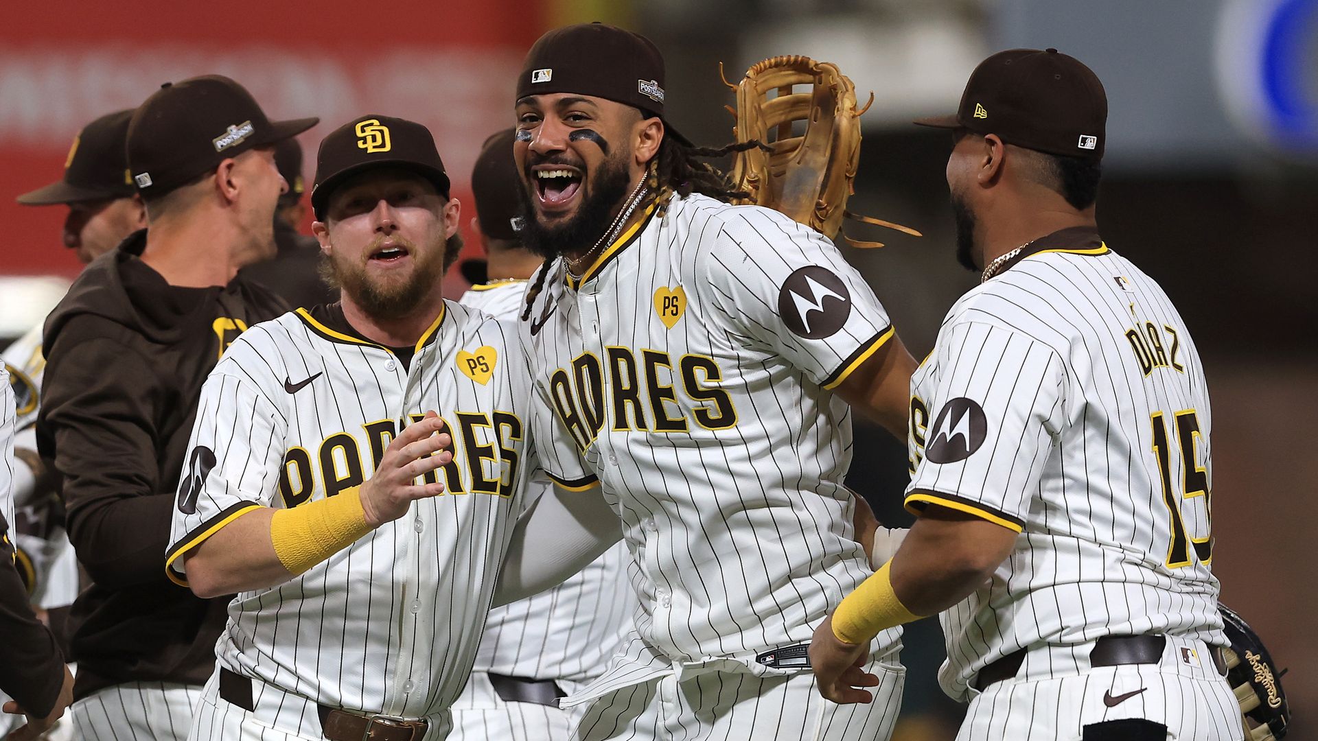 Fernando Tatis Jr. celebrates with Jake Cronenworth after the Padres Wild Card victory