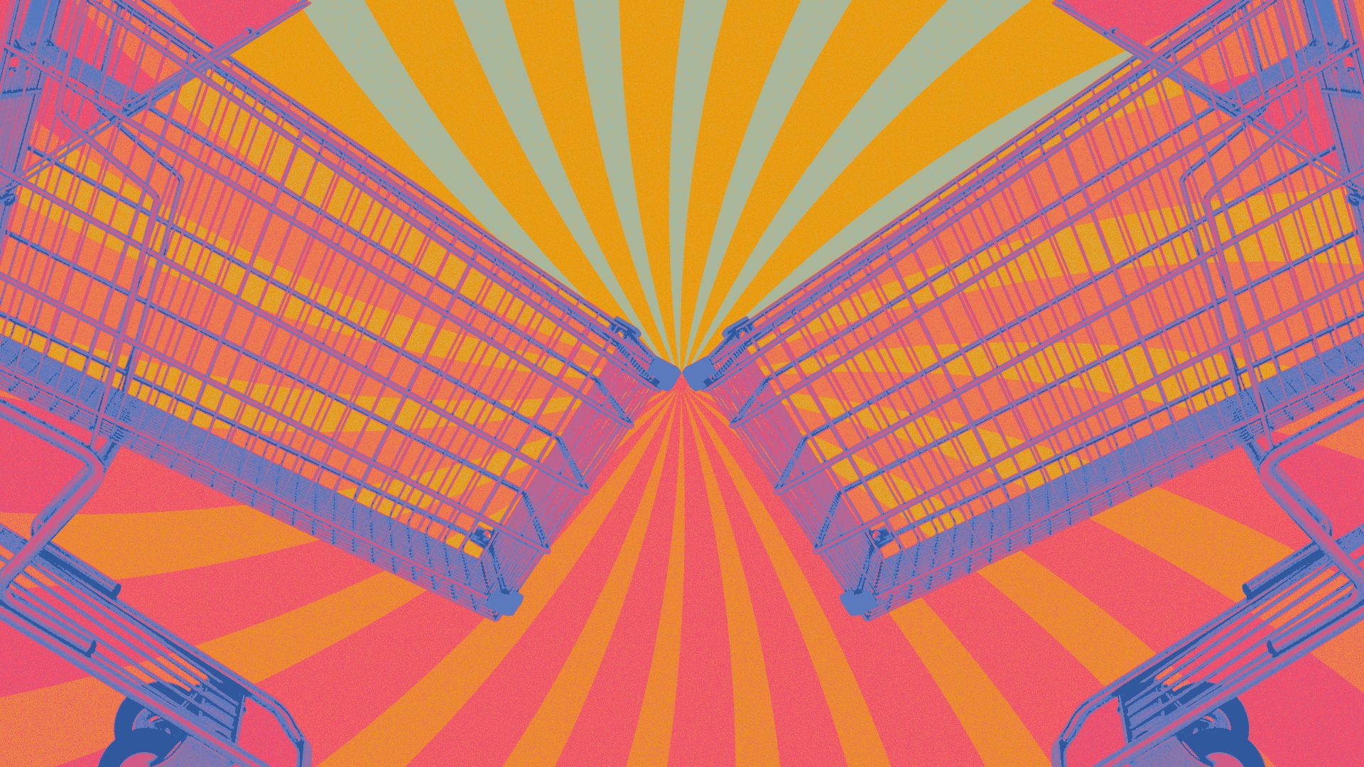 Illustration of two shopping carts with spiral lines in the backgruond