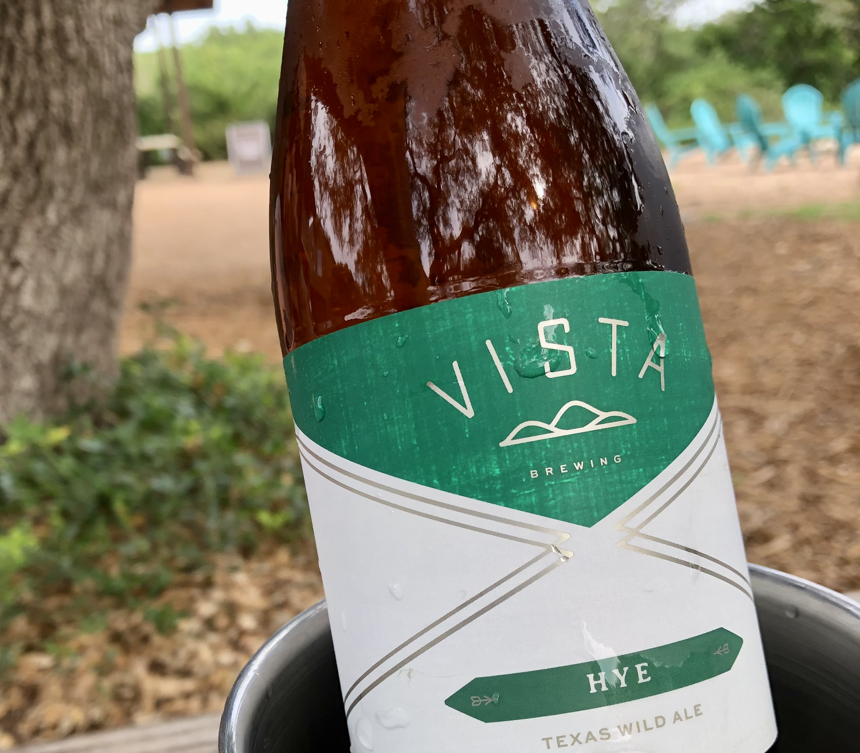 A bottle of beer at Vista Brewing in Driftwood. Photo: John Frank/Axios