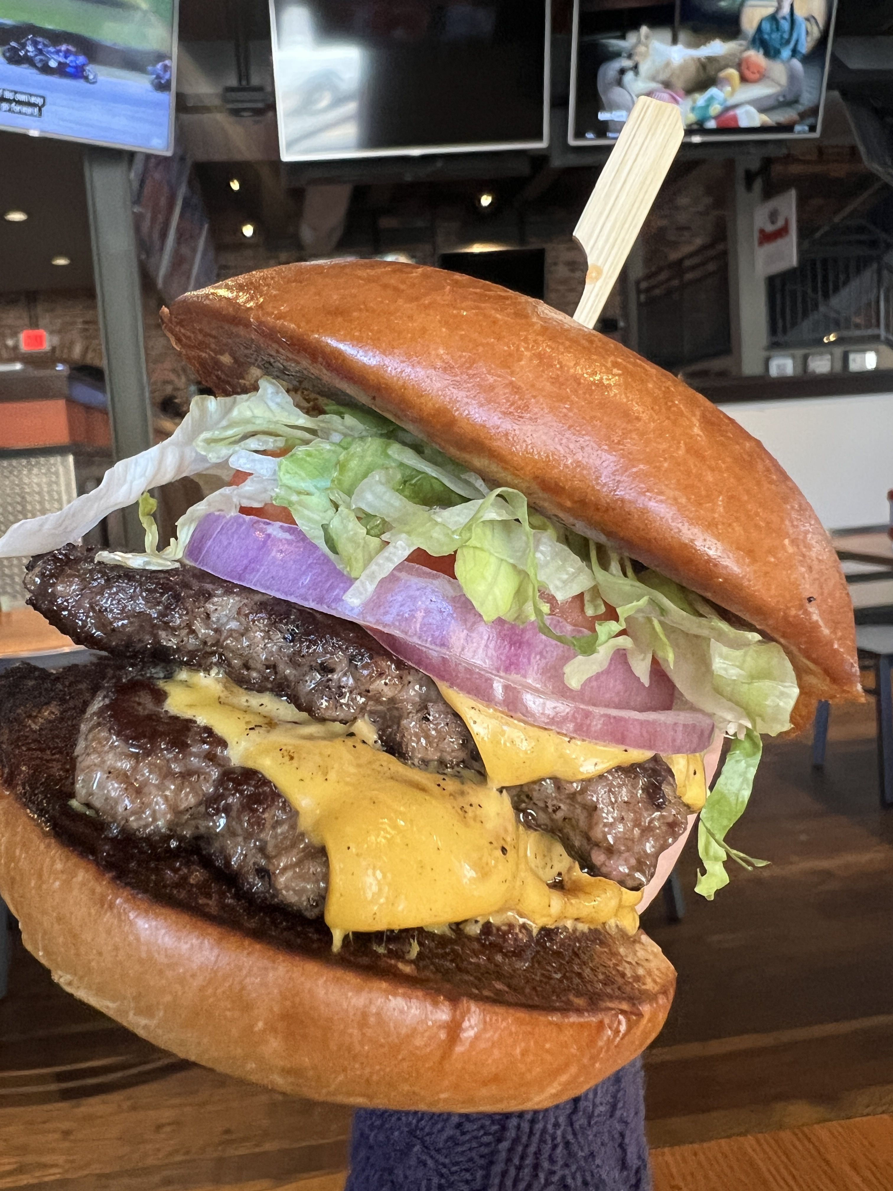 hand holding a burger