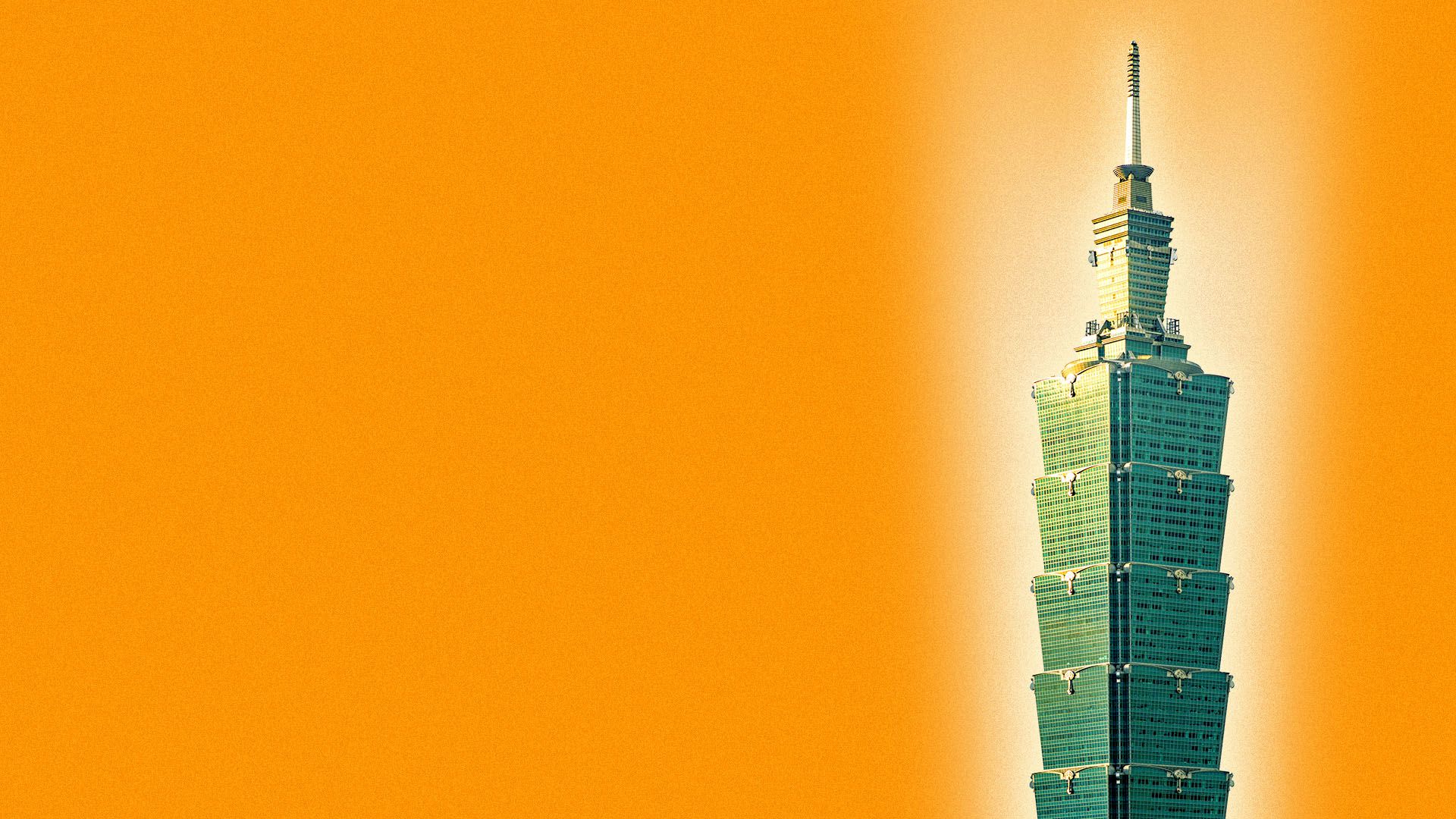 Illustration of a glowing Taipei 101 building in Taiwan