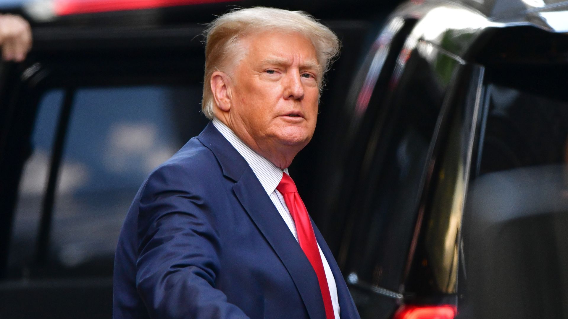 Former U.S. President Donald Trump leaves Trump Tower in Manhattan on May 18, 2021 in New York City.