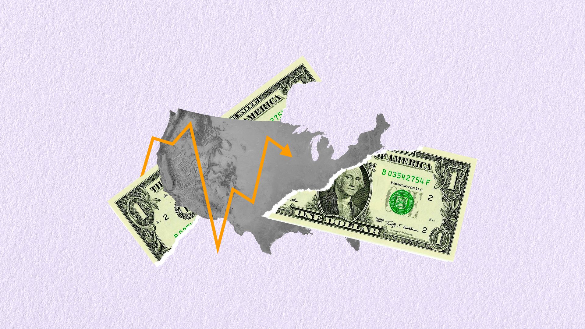 a photo collage made of dollar bills, the united states and a stock line