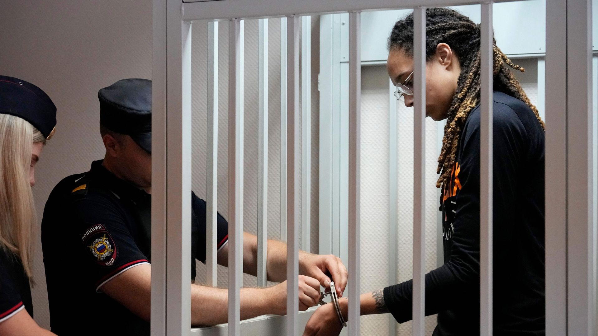 WNBA superstar Brittney Griner is seen before a hearing in Russia on July 27, 2022. Photo: Alexander Zemlianichenko / POOL / AFP via Getty Images