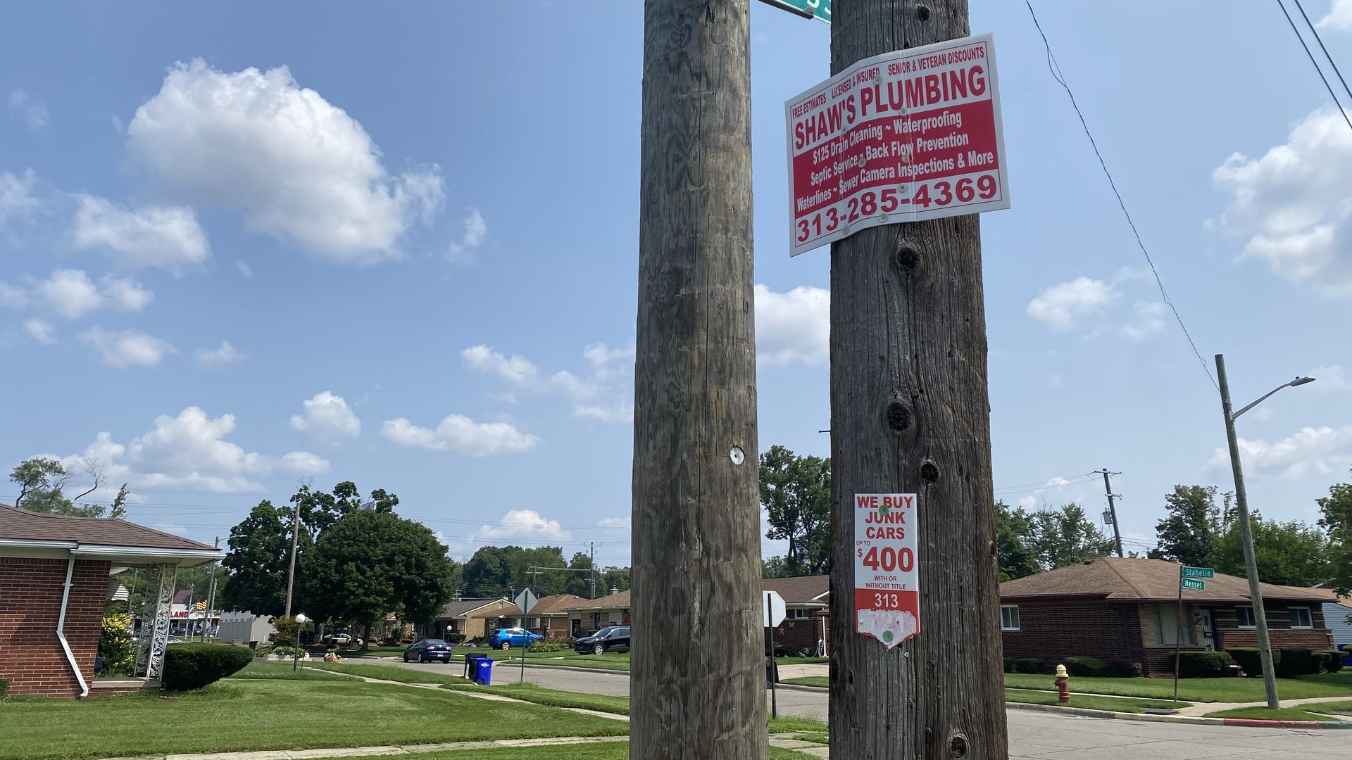 A Shaw's Plumbing sign. Photo: Annalise Frank/Axios