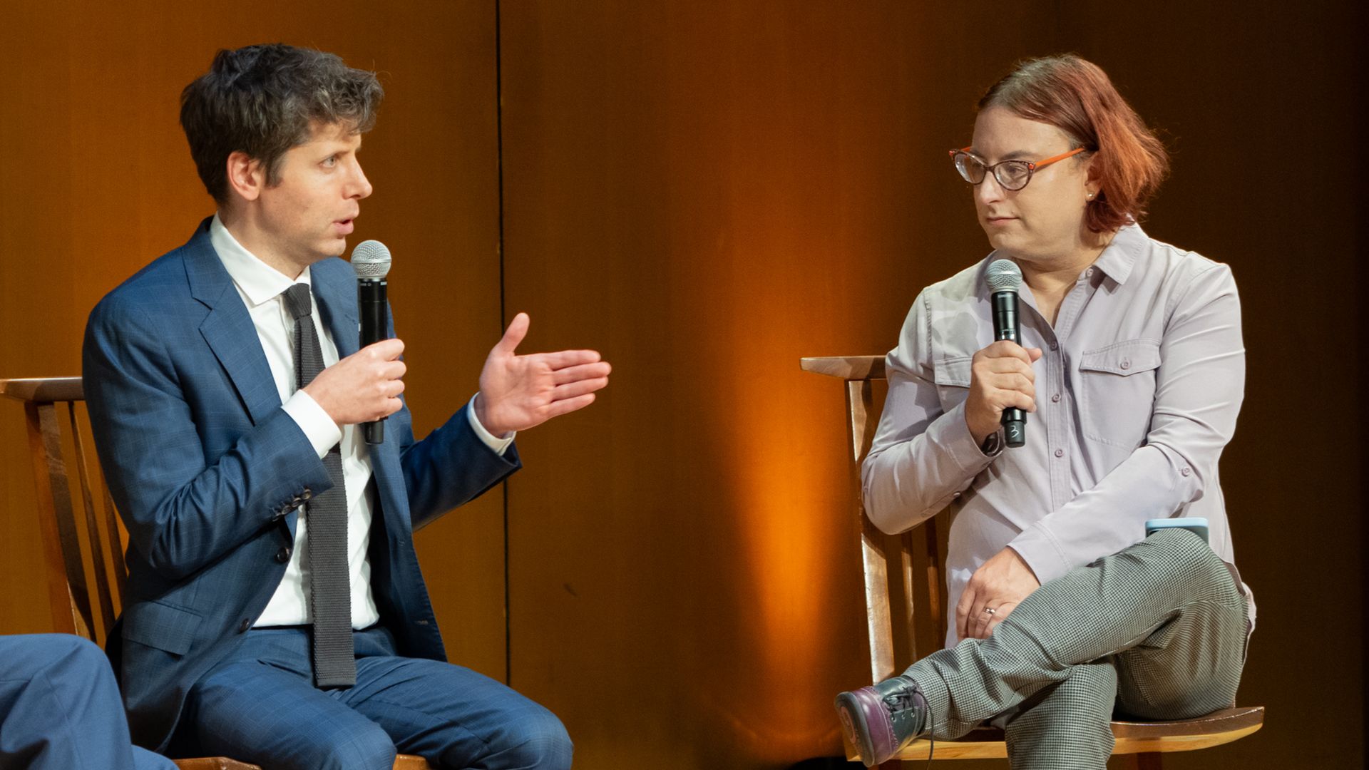 OpenAI CEO Sam Altman speaking to Axios' Ina Fried in New York in September 2024.
