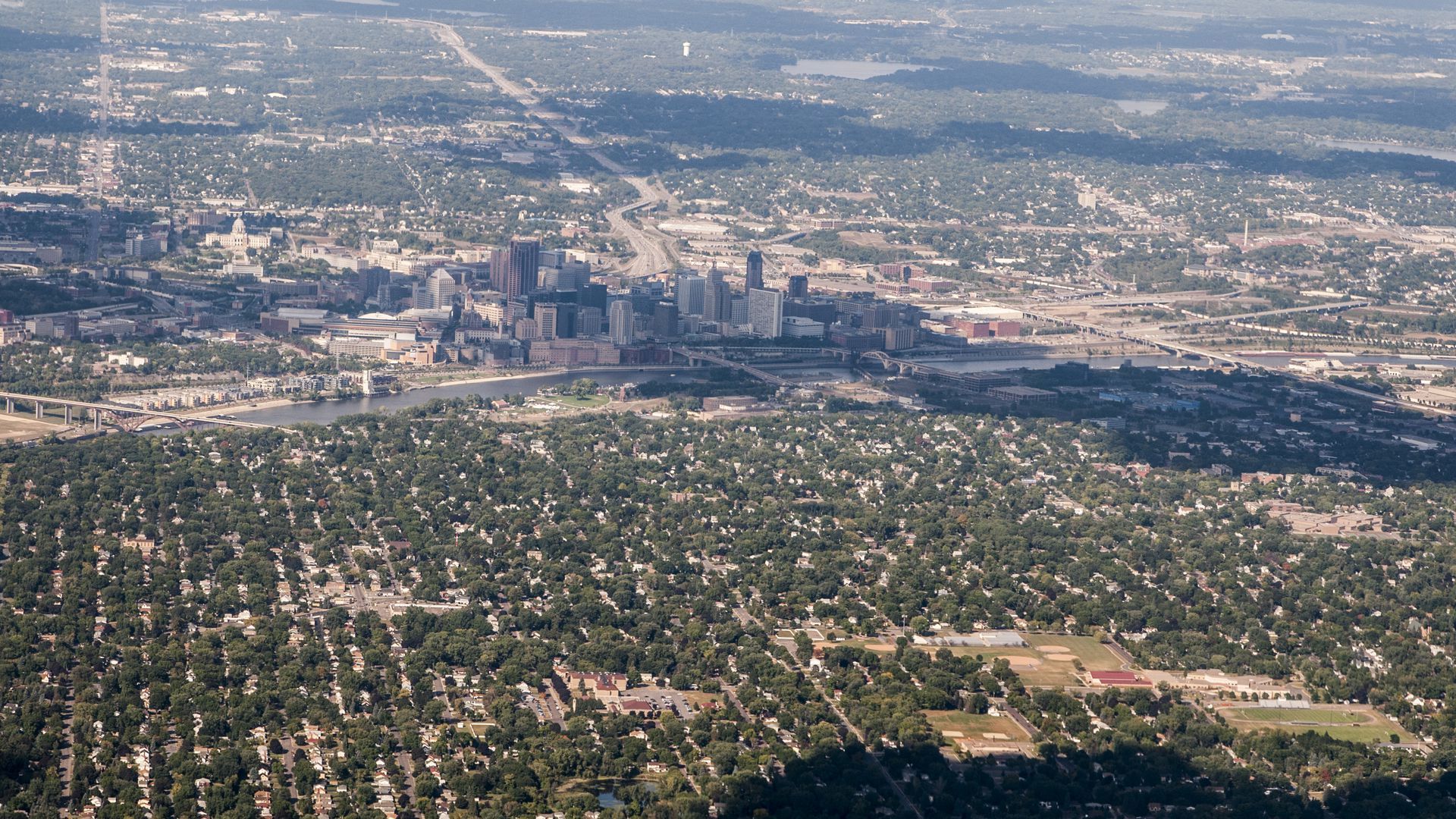 An aerial image of the Twin Cities.