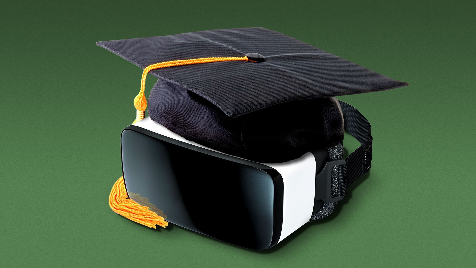 Illustration of a VR headset with a graduation cap resting on top