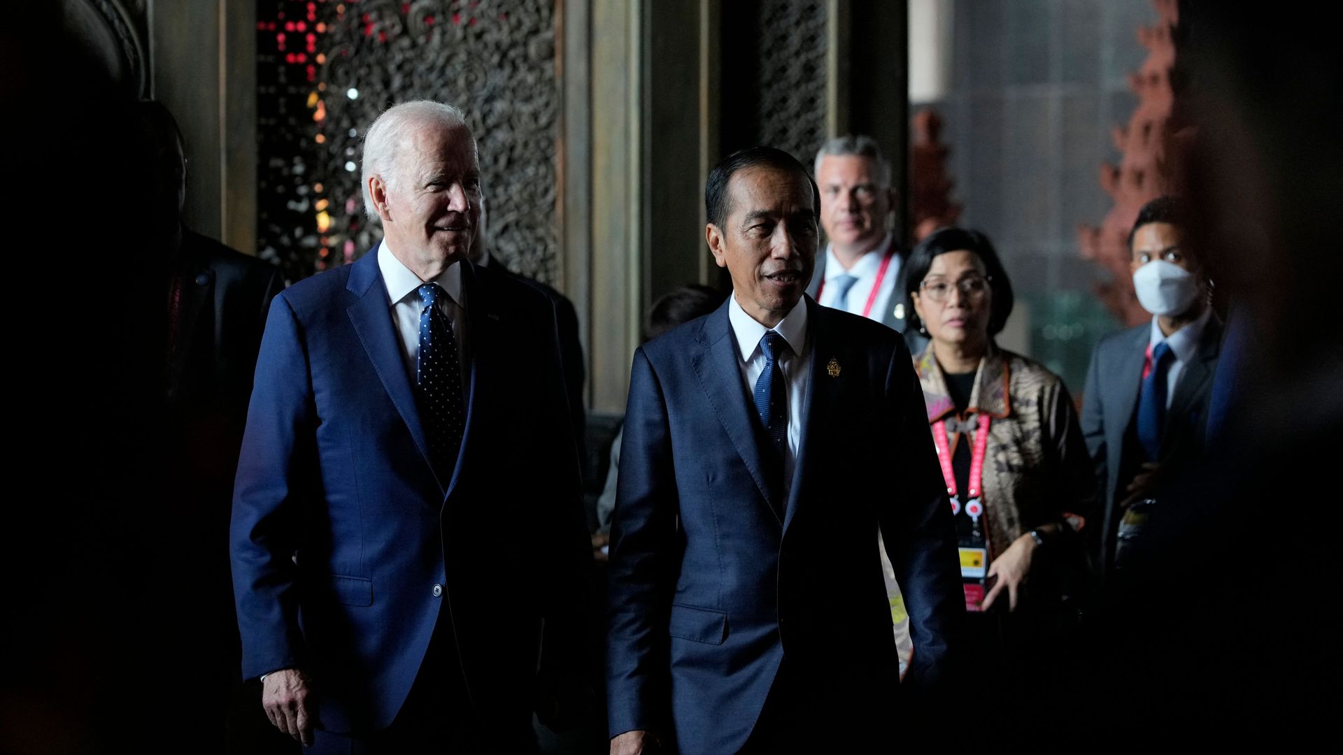 President Joe Biden (L) and Indonesia's President Joko Widodo attend the G20 leaders' summit in Nusa Dua, on the Indonesian resort island of Bali on November 15.