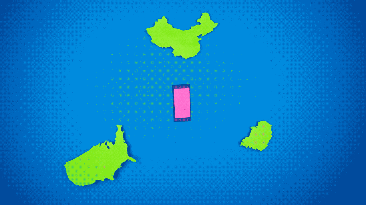 The US, China, and South Korea in an illustration moving in on a phone