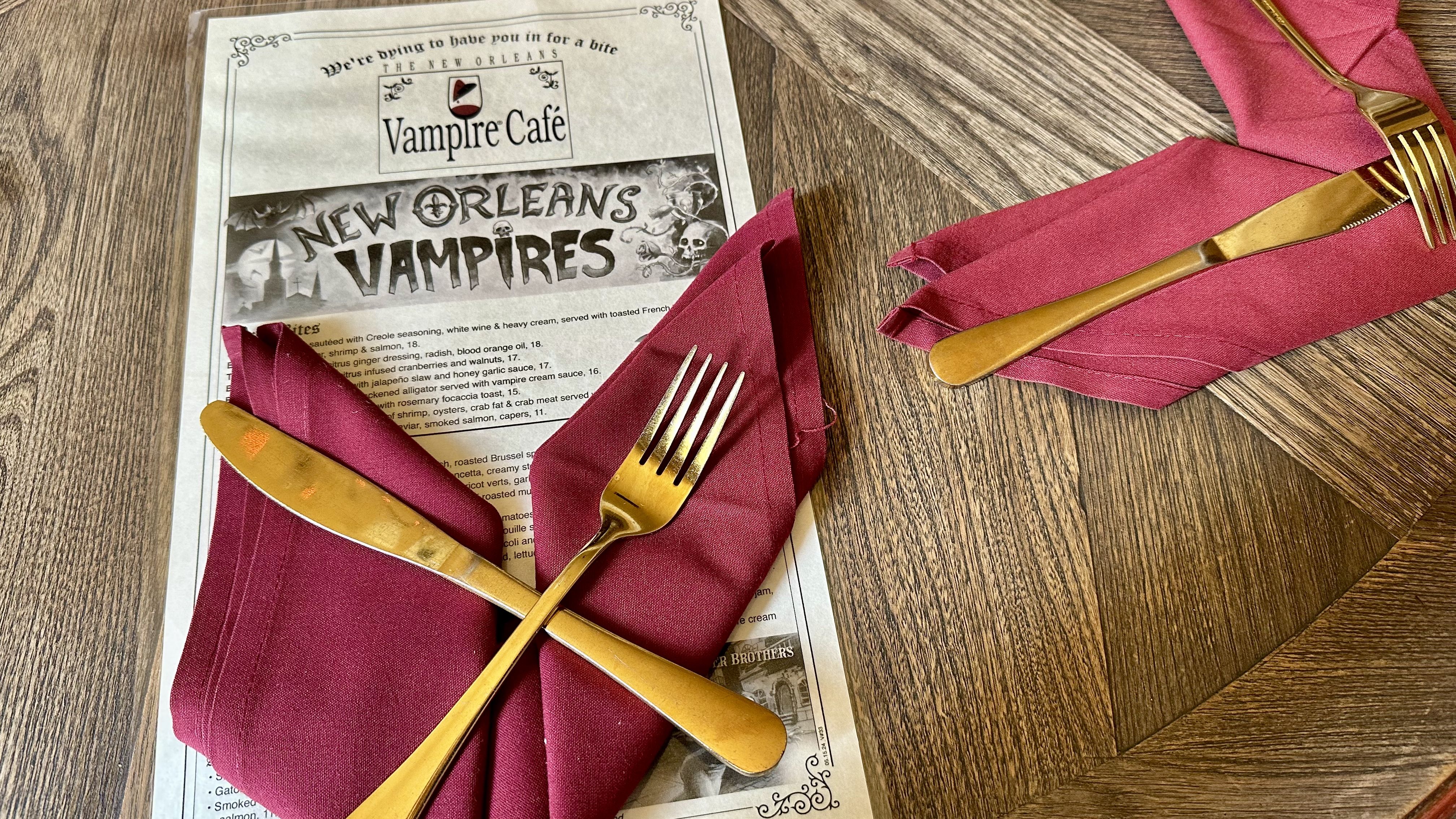 Photo shows the gold utensils on the menu.