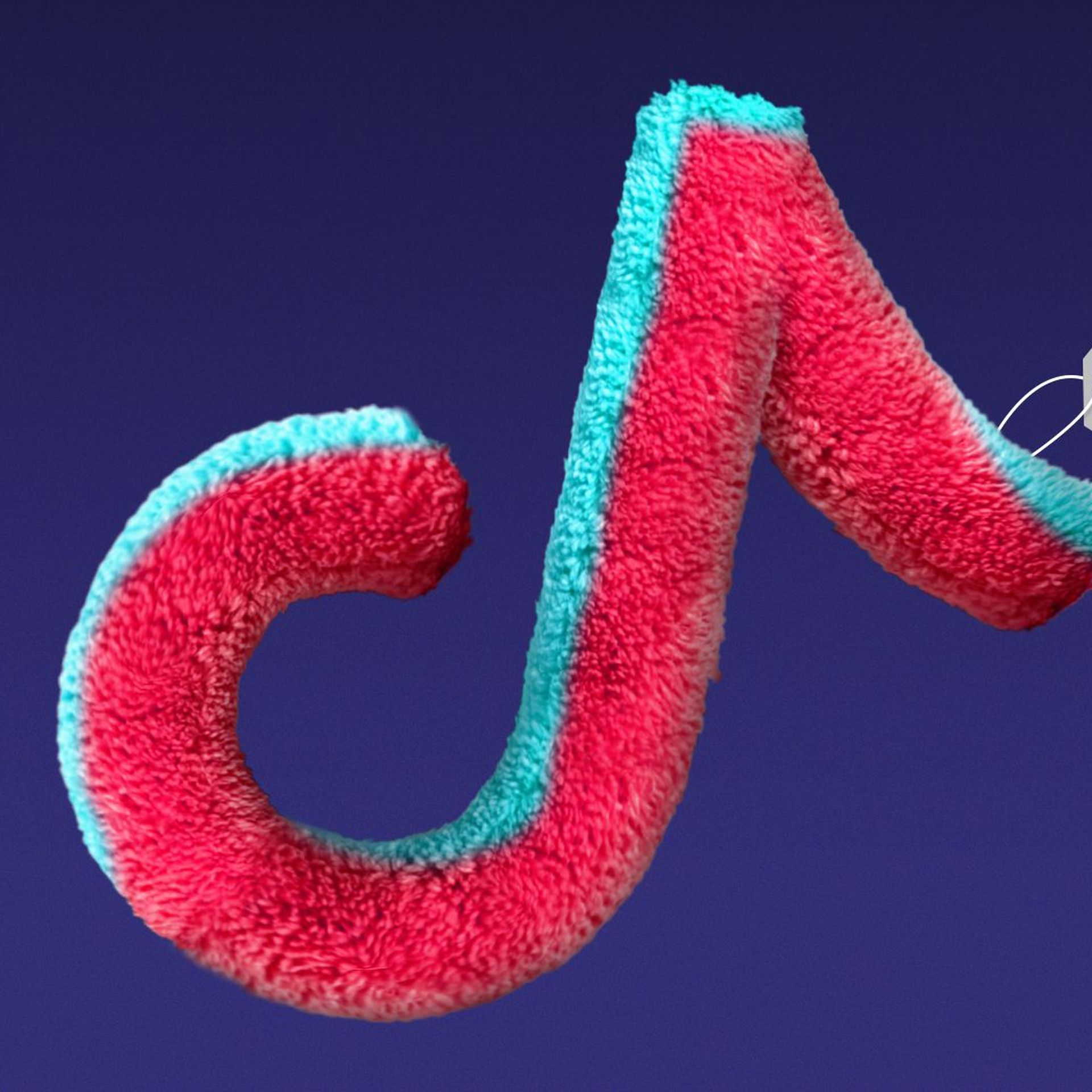Illustration of a stuffed animal plush toy in the shape of the Tiktok logo 