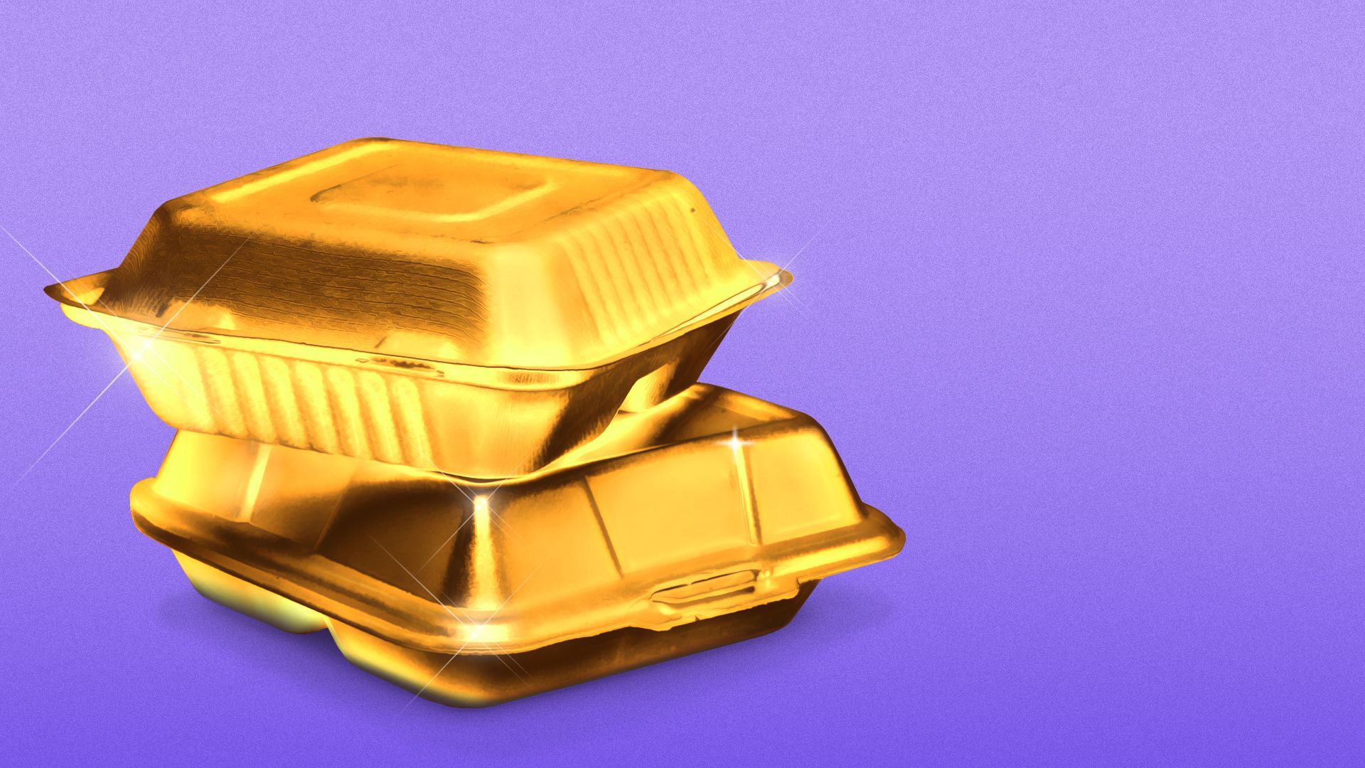 Illustration of golden food takeout containers.